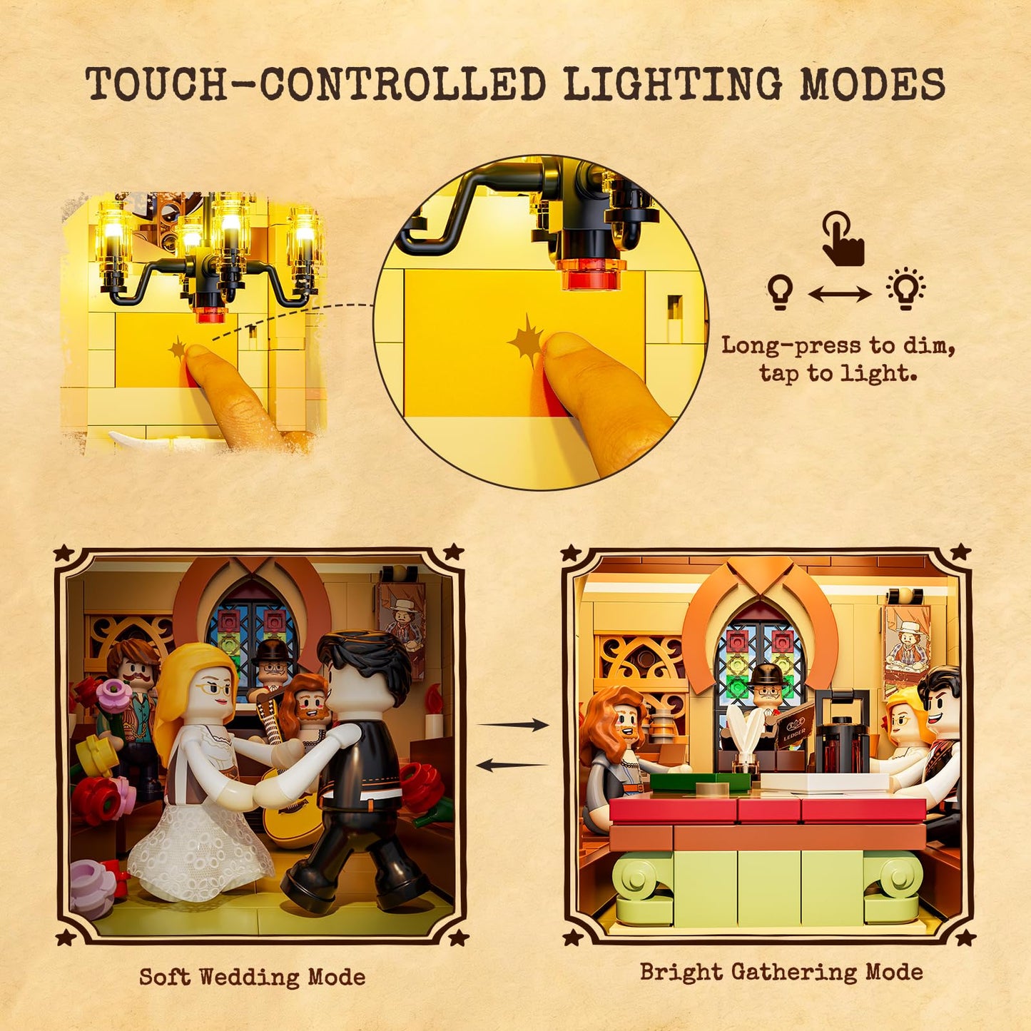 Lumibricks Old West Meeting Hall Lighting Building Bricks Set - 2556 Pcs Western Hope Hall Light Construction Building Model Set for Adults and The Old West Lovers