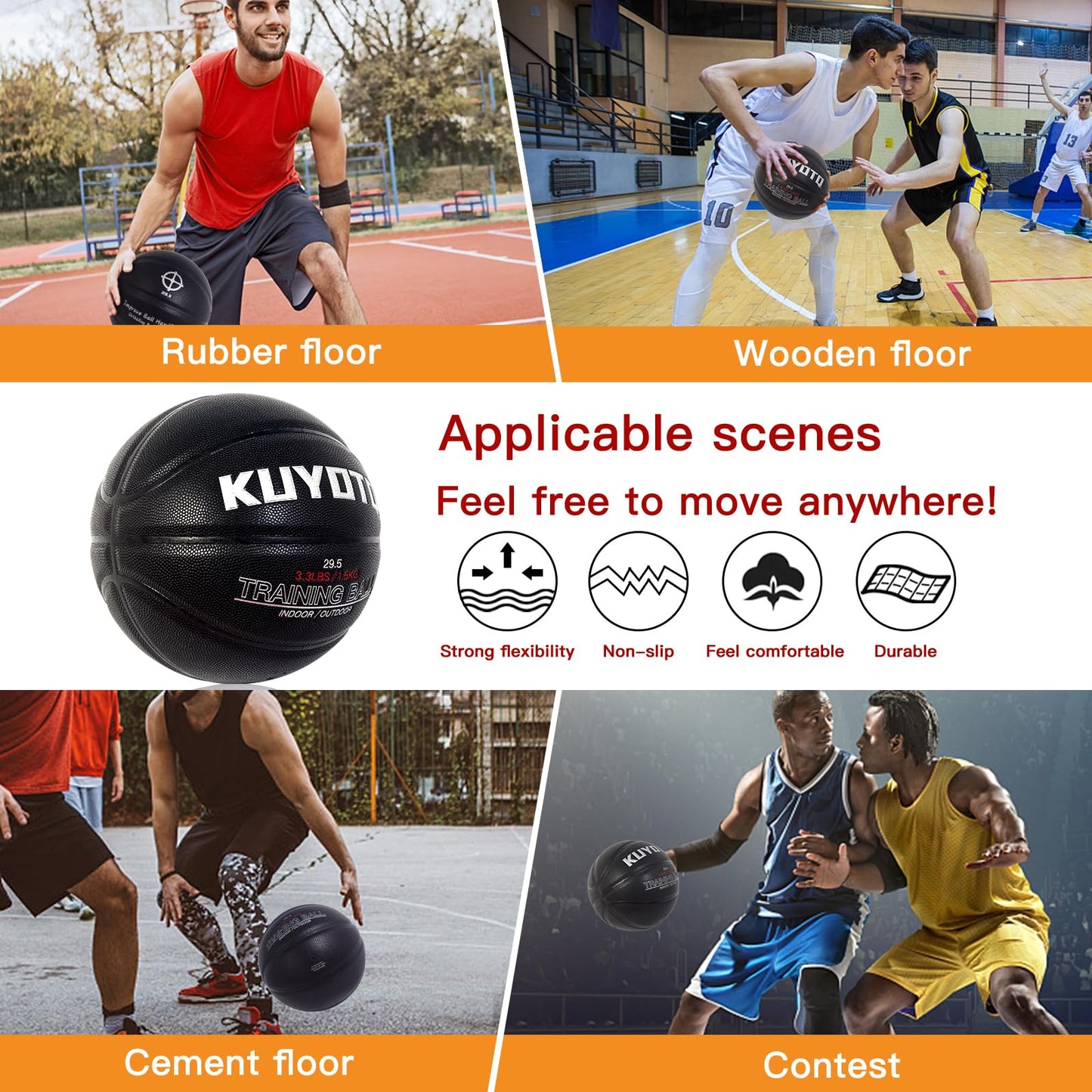 KUYOTQ 3.3LBS 29.5" Weighted Heavy Basketball Composite in&Outdoor Trainer Basketball for Improving Ball Handling Dribbling Passing and Rebounding Skill (deflated, Size 7)