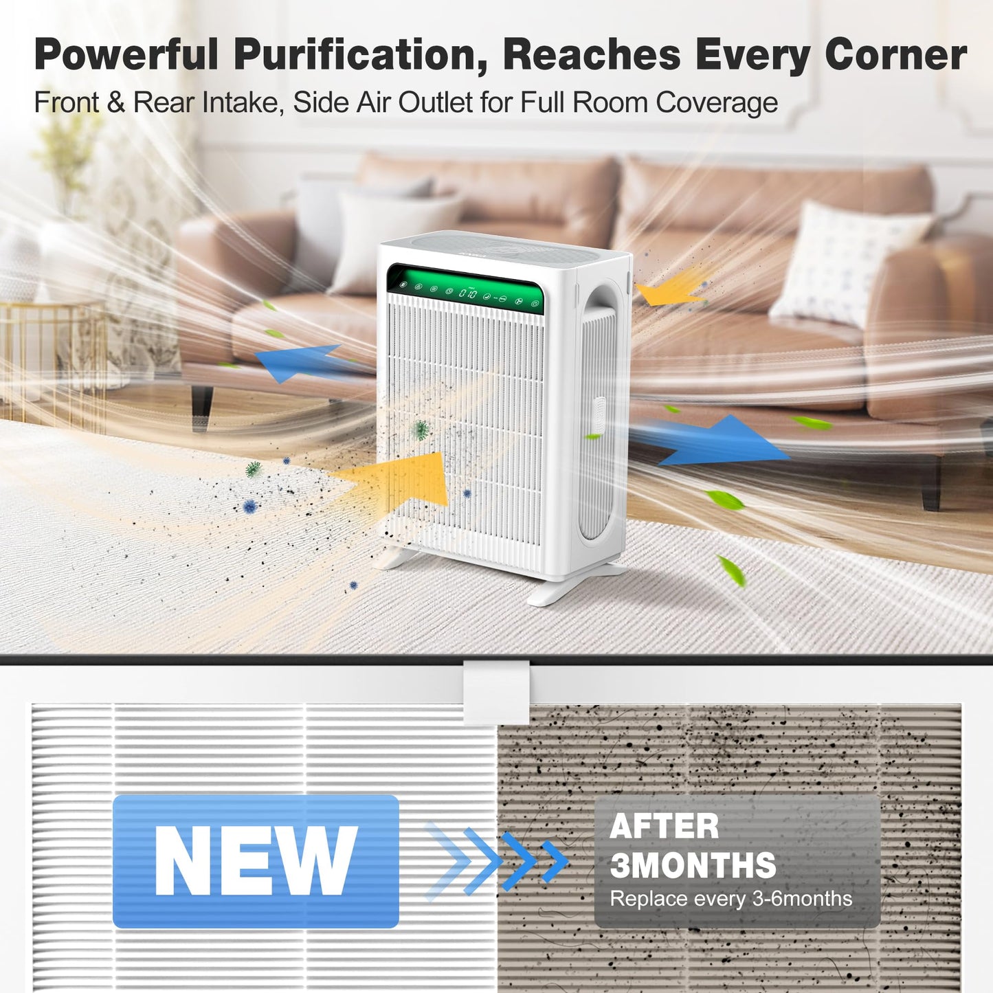 KNKA Genuine Air Purifier Replacement Filter for APH4000, 2-Pack HEPA & Activated Carbon Filters, Captures Allergens, Odors, Dust & Pollen, Standard Filter – White