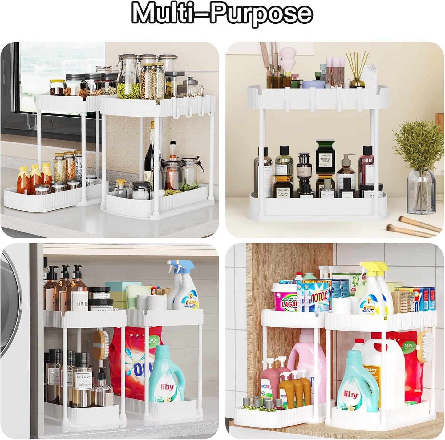 Ukeetap Multi-Purpose Pull-Out Storage Organizers - Under Sink & Cabinet, 12.8 Inch, White