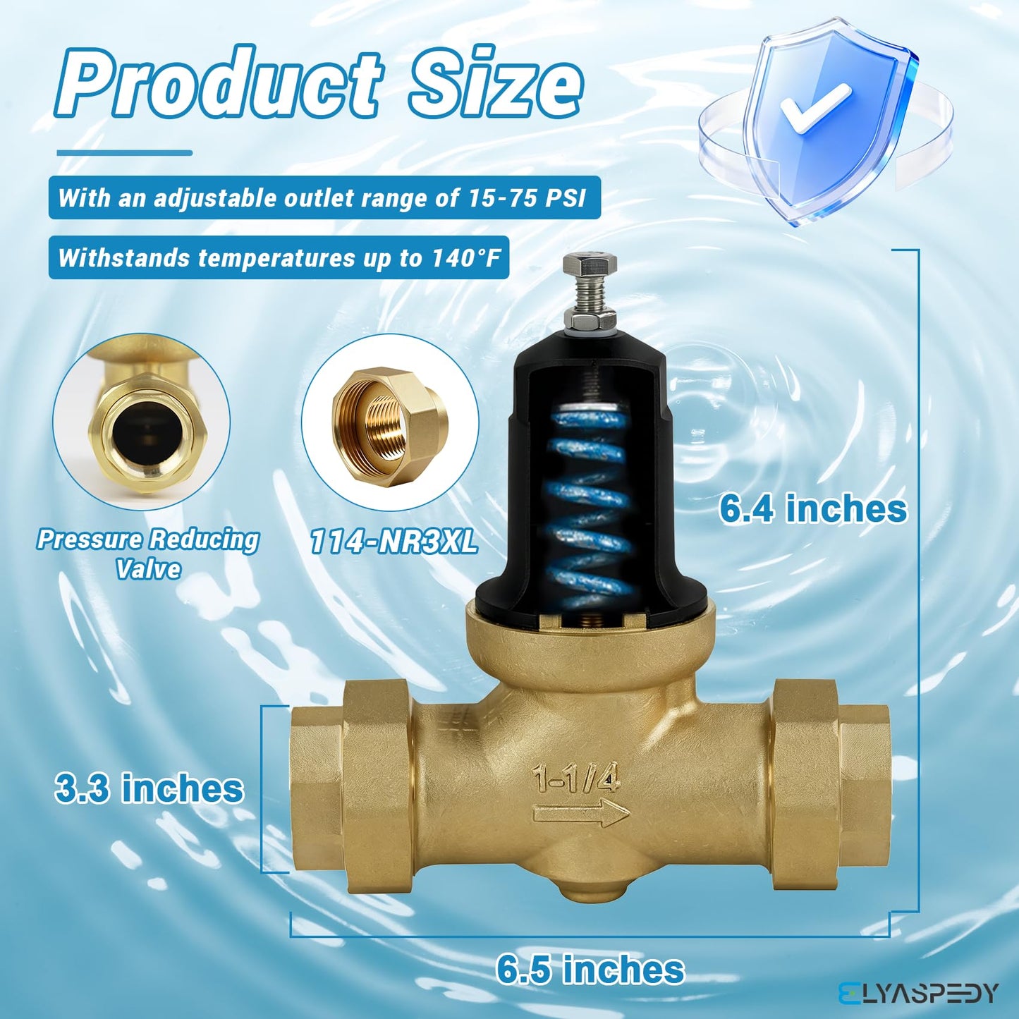 1-1/4 Inch 114-NR3XL Pressure Reducing Valve, with Double Internal Thread Pipe NPT Connection, Suitable for Zurn 1-1/4" NR3XLDULU Reducing Valves, Comes with Stainless Steel Screen and 2 gaskets