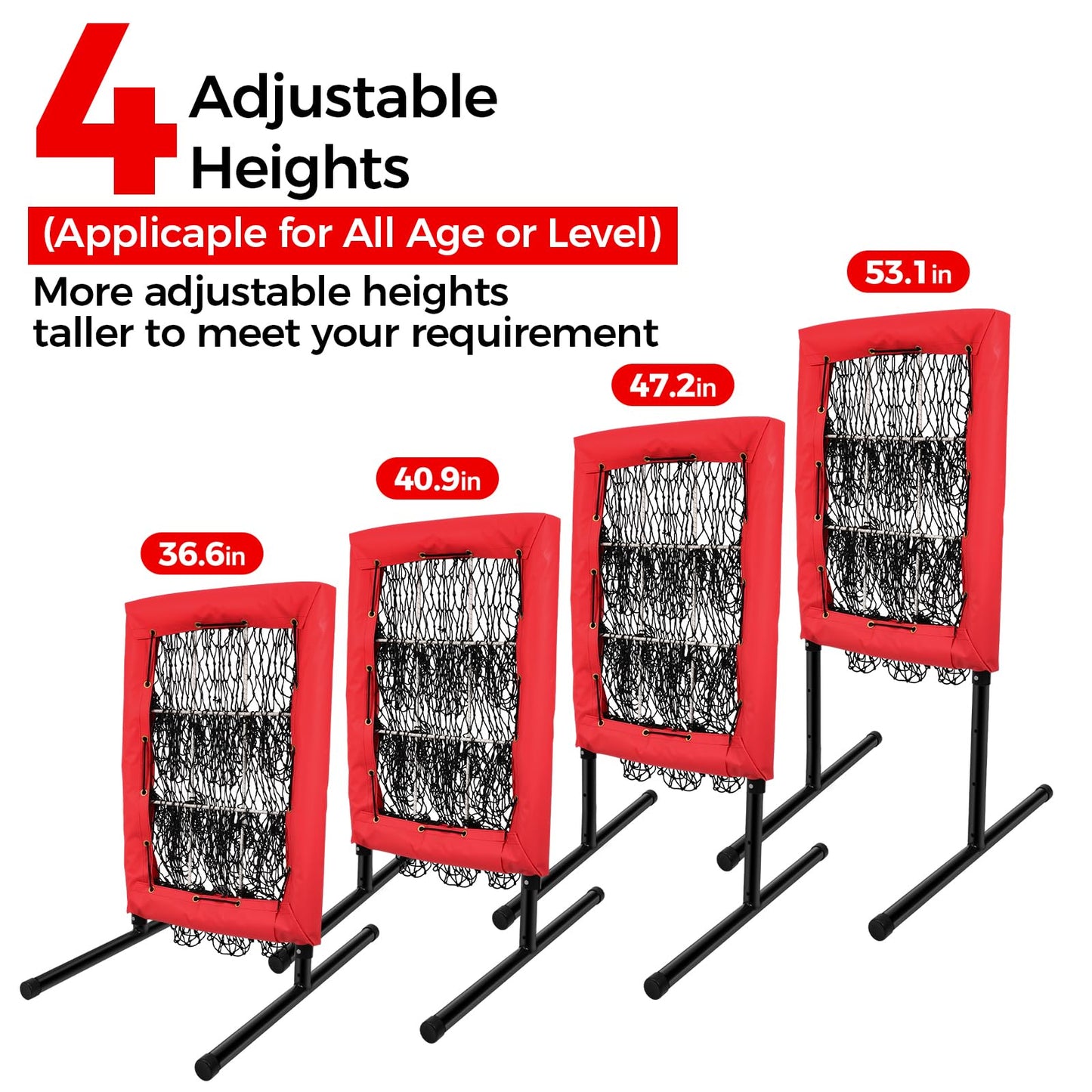 Heavy Duty 9 Hole Pitching Net with Strike Zone,9 Pocket Pitching Target Net of 4 Adjustable Heights (36-53in),Softball Pitching Net Fix by 8xspikes and 2xsandbags, Pitching Target Net for All Age