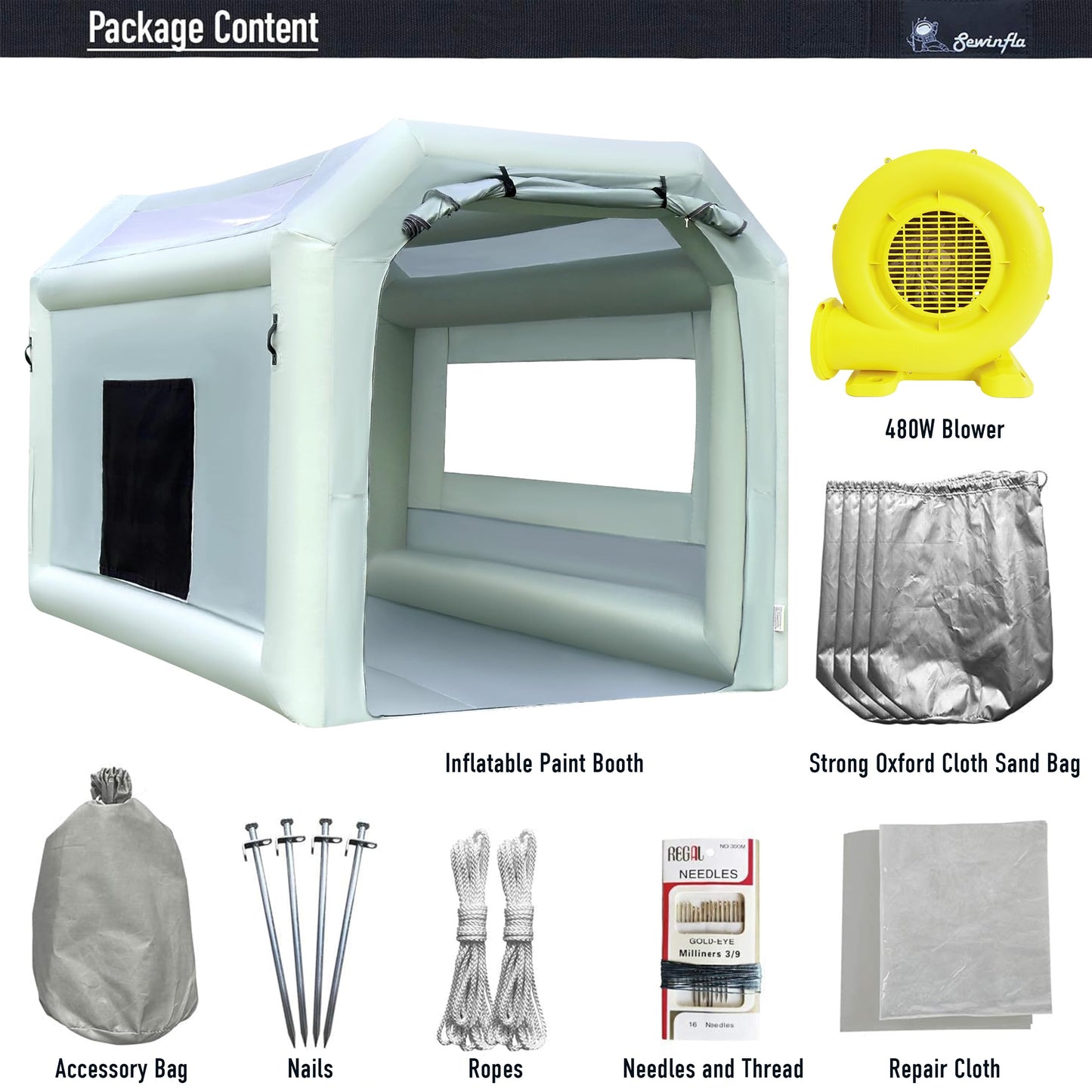 Sewinfla Portable Inflatable Paint Booth Tent 10.8x8.2x7.2Ft with One Blower 480W Inflatable Spray Paint Booth with Air Filter System, Blow Up Paint Booth