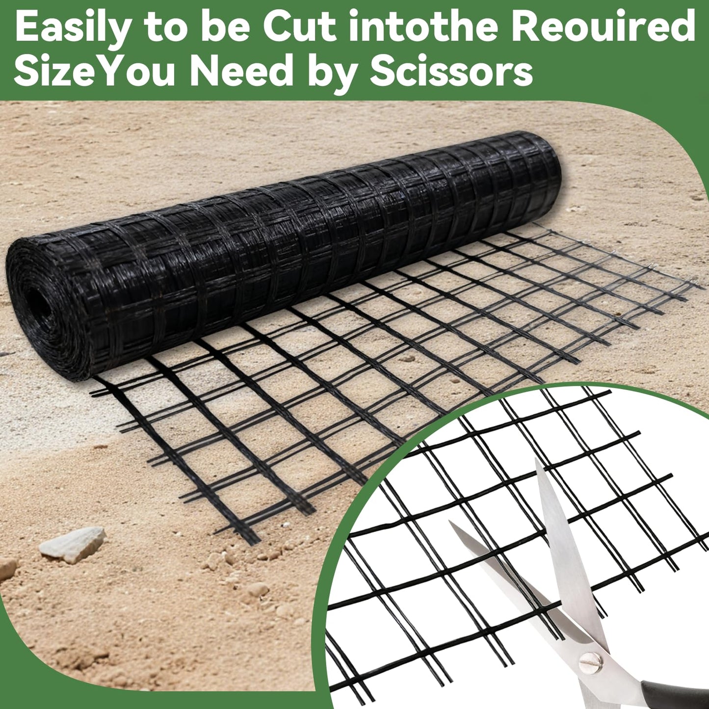 4ft x 100ft Fiberglass Geogrid for Retaining Walls, Bi-Directional 30kN Tensile Strength Geo Grid, 0.8" Mesh Soil Stabilization Fabric for Retaining Walls Up to 6 ft, Driveways & Ground Reinforcement