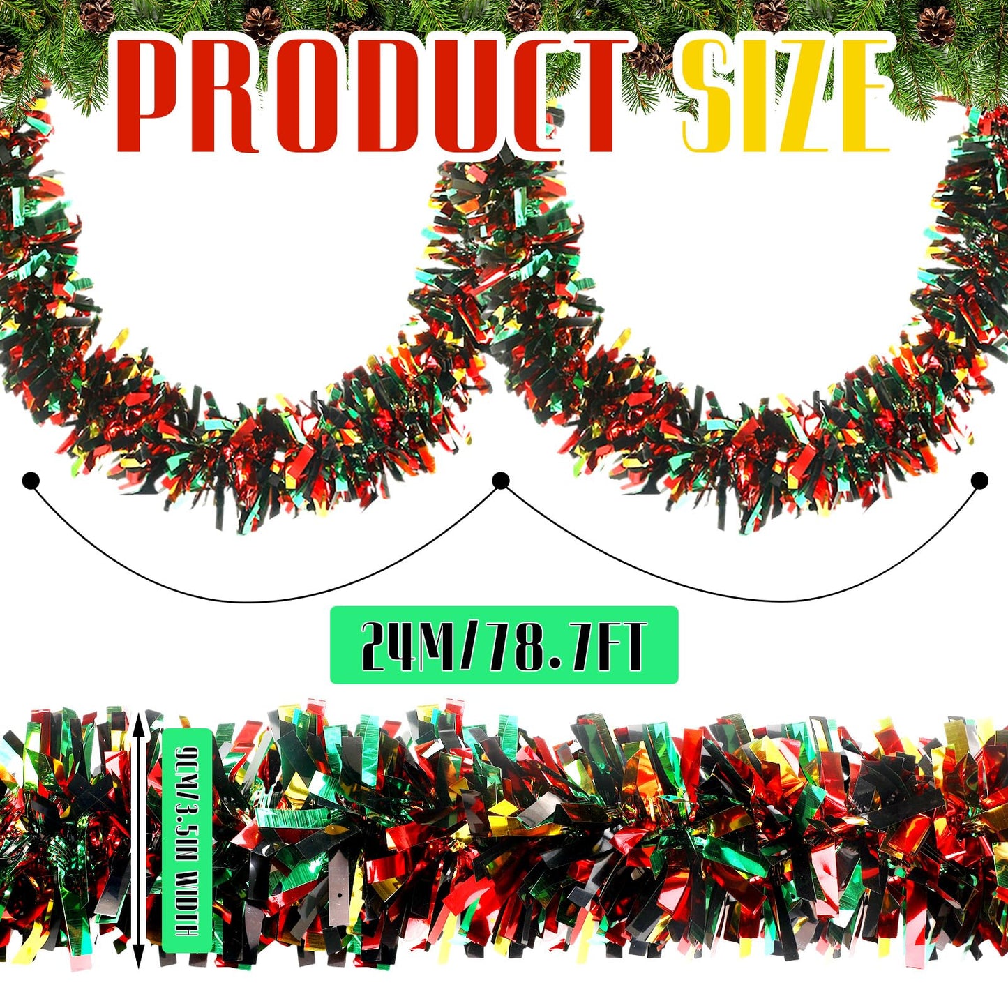 XunYee 2 Pcs 39.4 ft Juneteenth Tinsel Garland Decorations Black Green Yellow Shiny Metallic Garland Freedom Day Decoration for Juneteenth Memorial Emancipation Day Patriotic African American Party