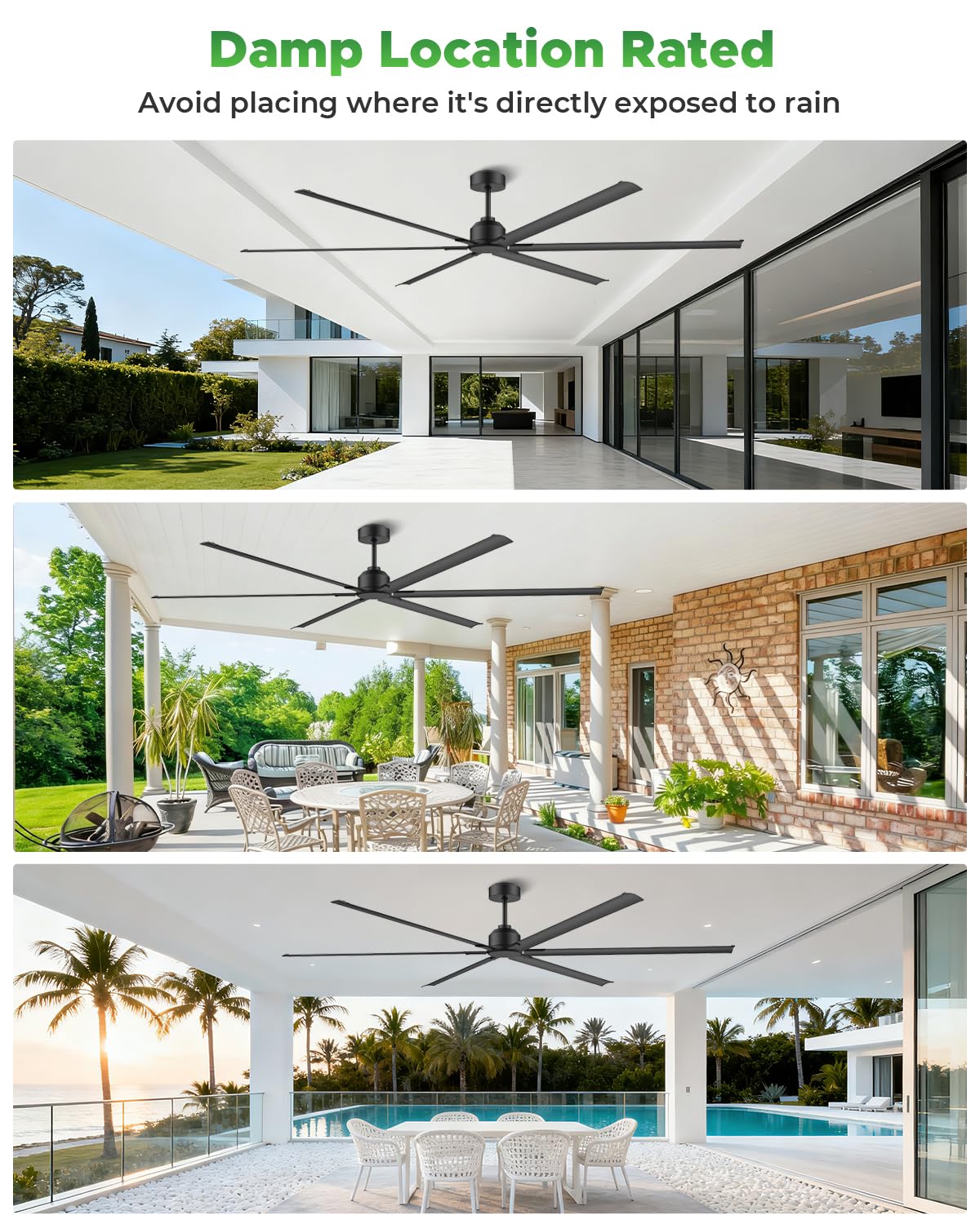 HVLS Large 108 Inch Industrial Ceiling Fan, Big Assed Commercial Ceiling Fan With Remote, Adjustable Height, 8 Blade DC Motor, Ceiling Fan Without Light, Garage Fan For Shop, Porch, Patio, Warehouse