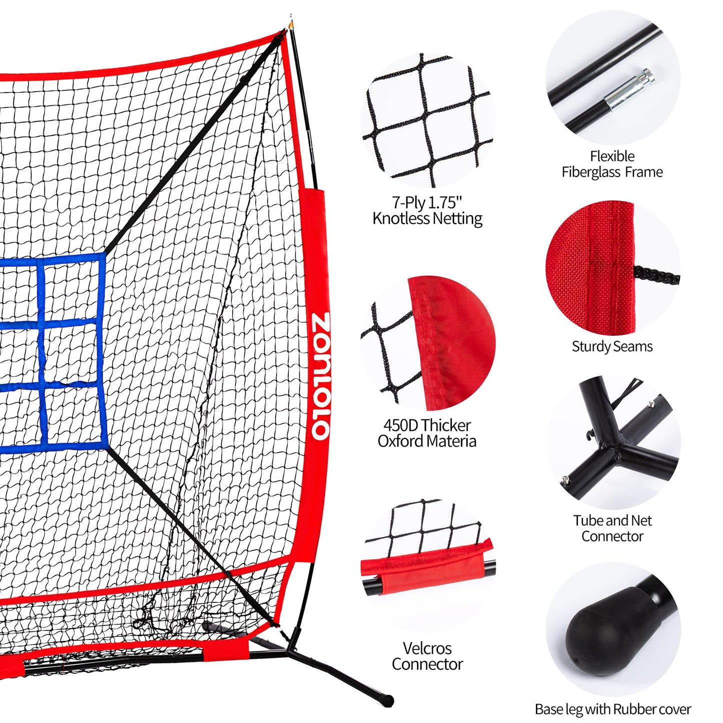 Zonlolo 6 x 6 FT Baseball Net with 3 Diffferent Targets, Portable Practice Net for Batting，Hitting，Pitching and Throwing,Compact Package with Small Carrying Bag，Great for Kids !