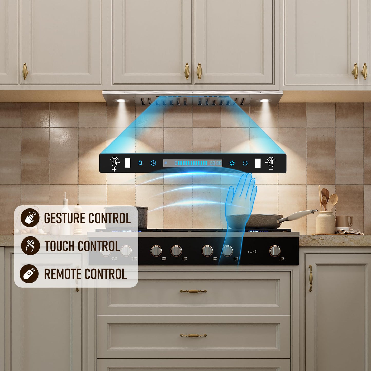 IKTCH 30 inch Built-in/Insert Range Hood 900 CFM, Ducted/Ductless Convertible Duct, Stainless Steel Kitchen Vent Hood with 4 Speed Gesture Sensing&Touch Control Panel(IKB01-30)