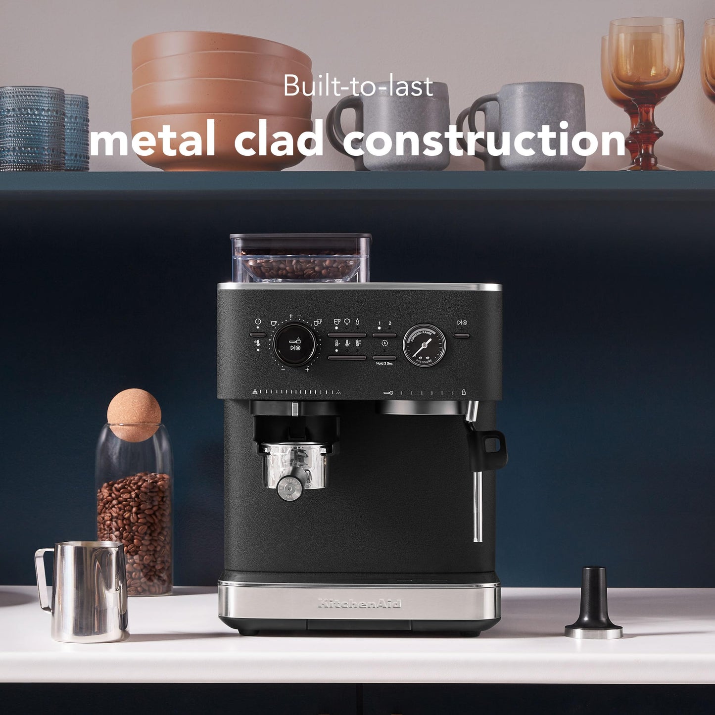 KitchenAid Semi Automatic Espresso Machine with Burr Grinder, 2.5L, KES6551BK, Cast Iron Black