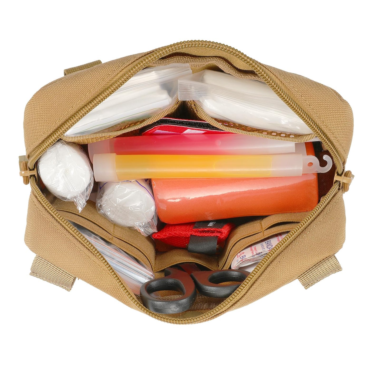 FRTKK Tactical Molle Admin Pouch Utility Laser Cut EDC Tool Pouch Bag Horizontal Modular Pouches Include US Flag Patch and Keychain (Tan)
