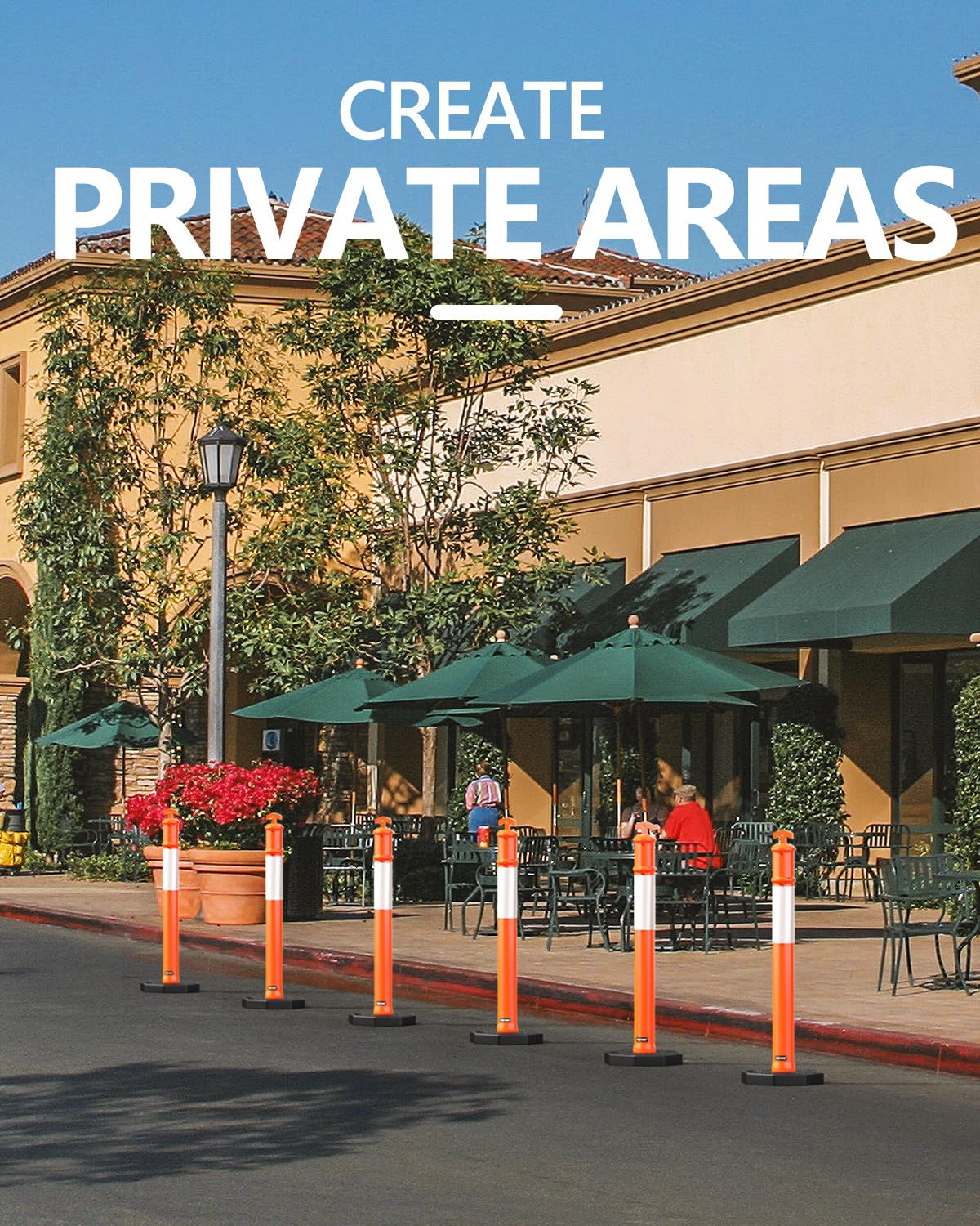 BATTIFE 45" Delineator Post with Base, Traffic Delineator Cones with Reflective Collar for Driving Practice, Construction Work (3, Orange, 45 inch)