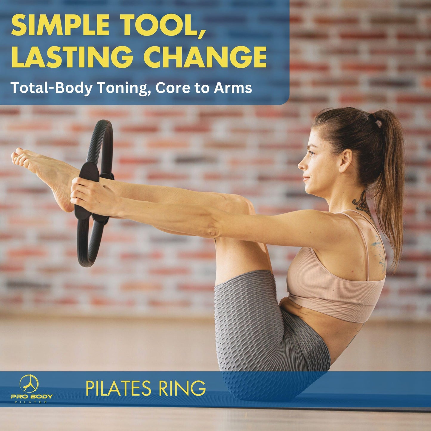 ProBody Pilates Fitness Circle – 14 Inch Pilates Ring for Yoga and Other Workouts, Focusing on Toning Inner Thighs, Arms, Core and Back, at Home Pilates Equipment (Black)