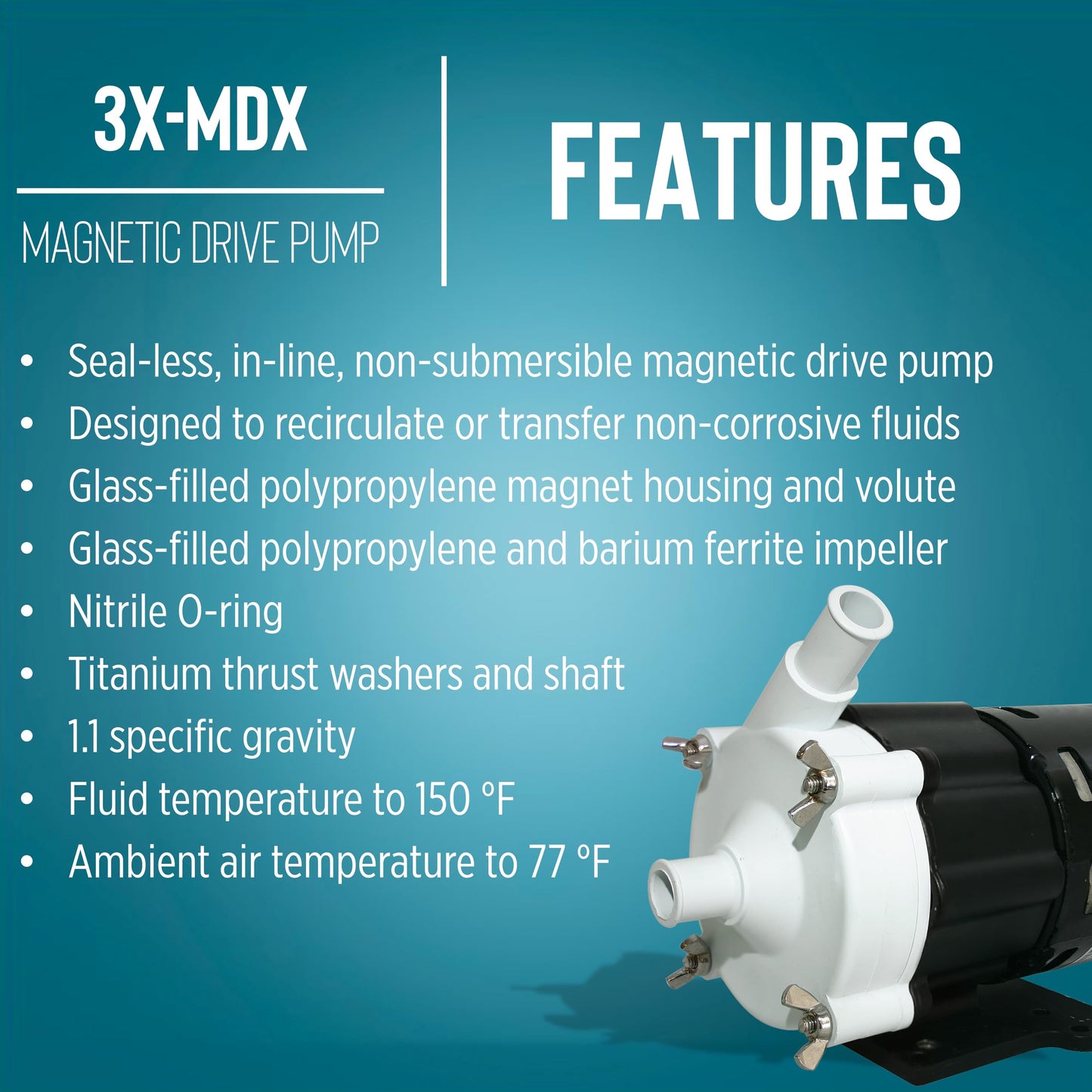 Little Giant 3X-MDX 115-Volt, 1/50 HP, 348 GPH Magnetic Drive Mildly Corrosive Chemical Transfer Pump, 6-Foot Power Cord, Black/White, 581030