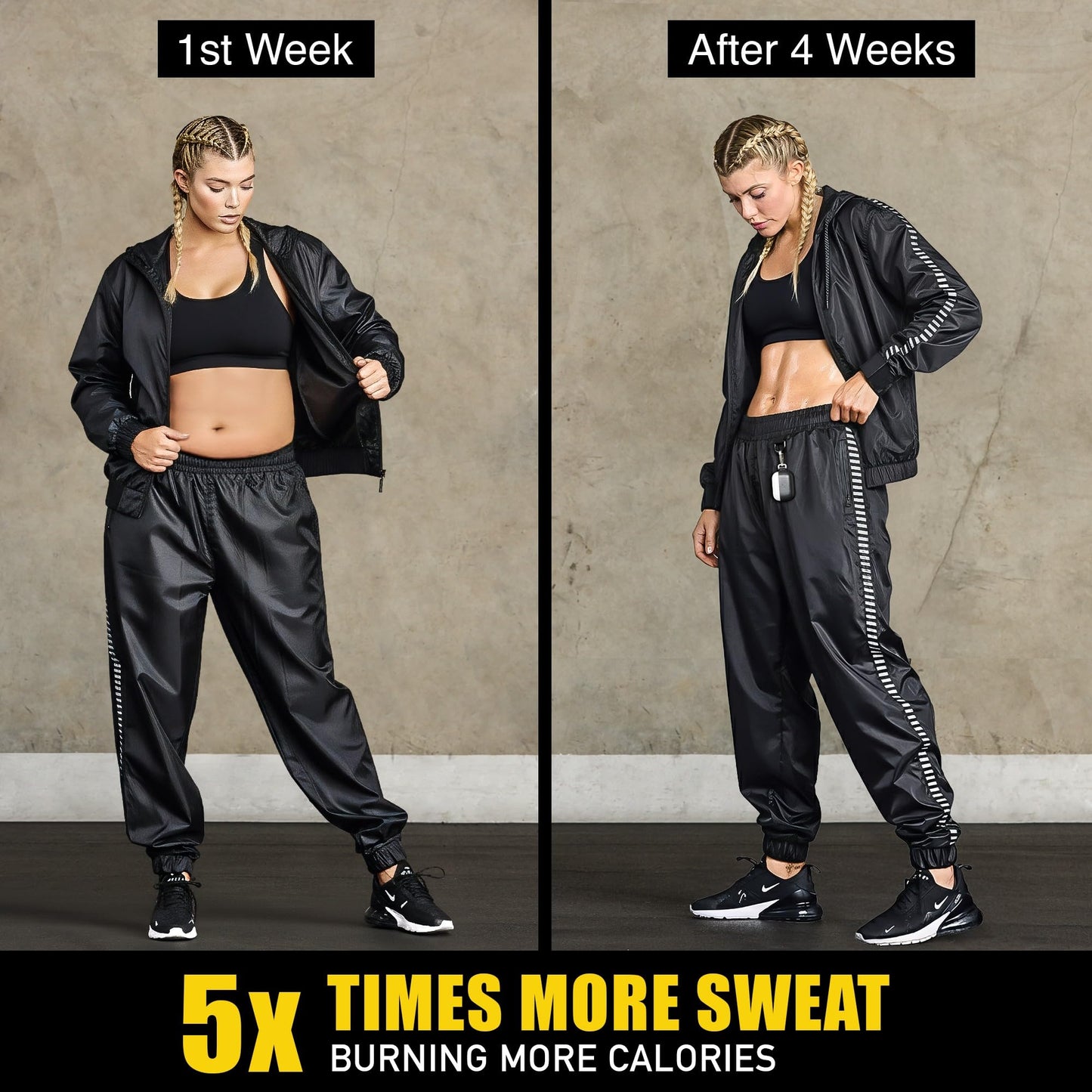 Elite Sports Zipper Sauna Suit for Men & Women – Weight Loss Full Body Hoodie Sweat Suit, Lightweight Anti-Rip PVC Fabric for Boxing, MMA, Gym Workout, Fitness Training Gear (Black, Large)