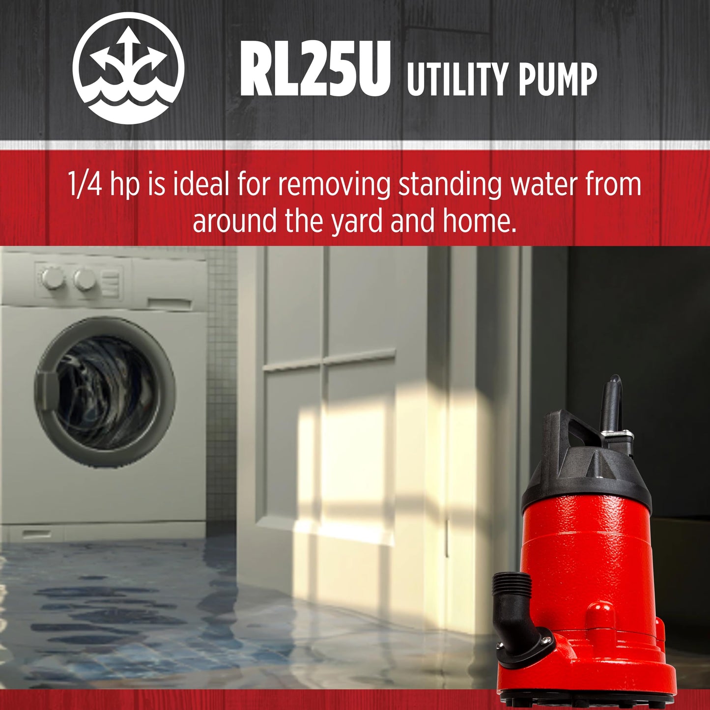 Red Lion RL25U 115 Volt, 1/4 HP, 1500 GPH Manual Aluminum Utility Pump with 10-ft. Cord, Red, 14942730