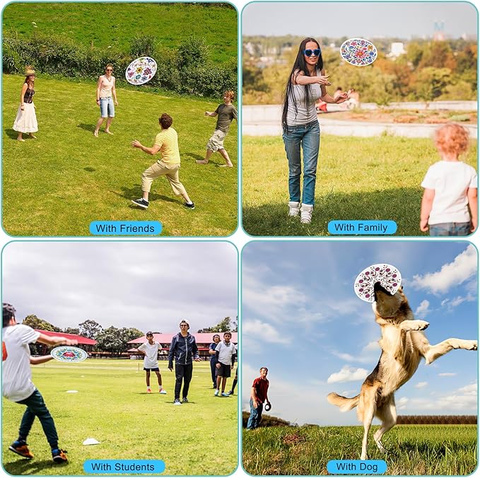 Mototo 30 Pieces Foldable Flying Disc Fans with Bag Folding Pocket Toy Set DIY Creative Gift Handheld Fabric Fan for Fun Party Favors Summer Outdoor Activity Game Halloween, White