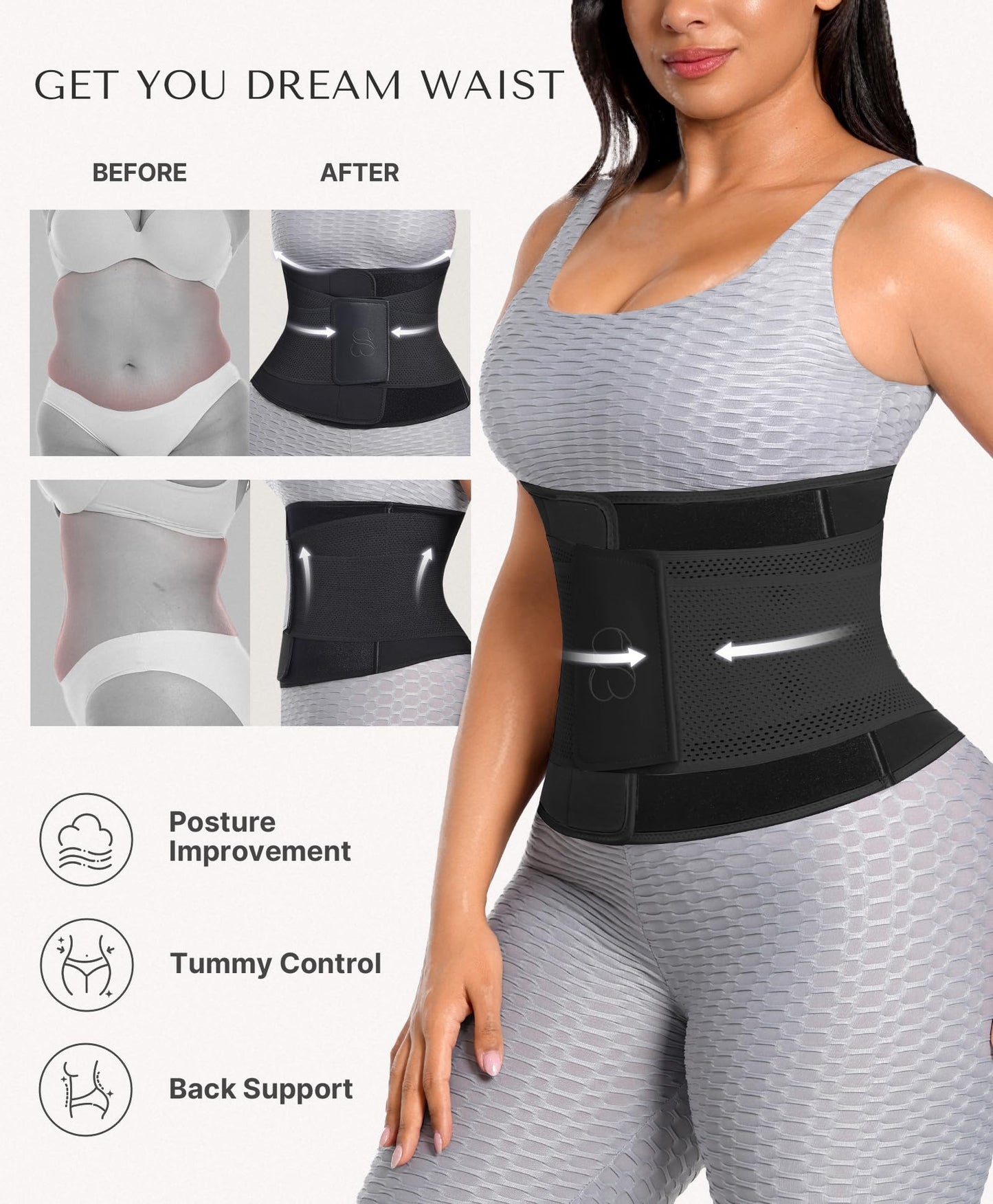 SHAPELLX Sauna Waist Trainer Women Sweat Band Belt for Women Lower Belly Fat Working Out Waist Trimmer Sauna Suit BlackL