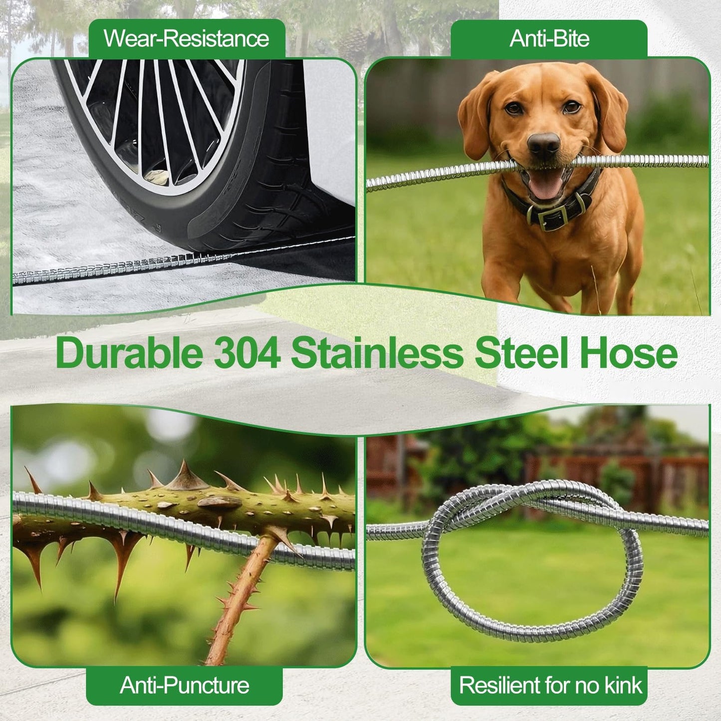 SPECILITE Upgraded Metal Garden Hose Reel With 100 Ft 304 Stainless Steel Water Pipe, Heavy Duty Anti-UV Wall Mount/Freestanding Spool with Nozzle, 360° Rotation Frame for Yard