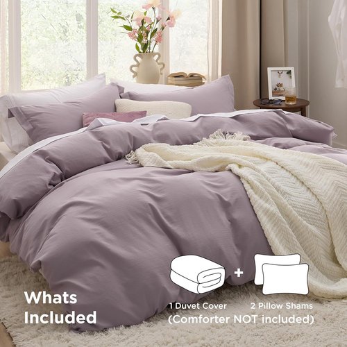 Bedsure Dusty Purple Duvet Cover Set - Ultra-Soft 3-Piece Full Size Bedding, 80x90 Inches with Zipper Closure & 2 Pillow Shams