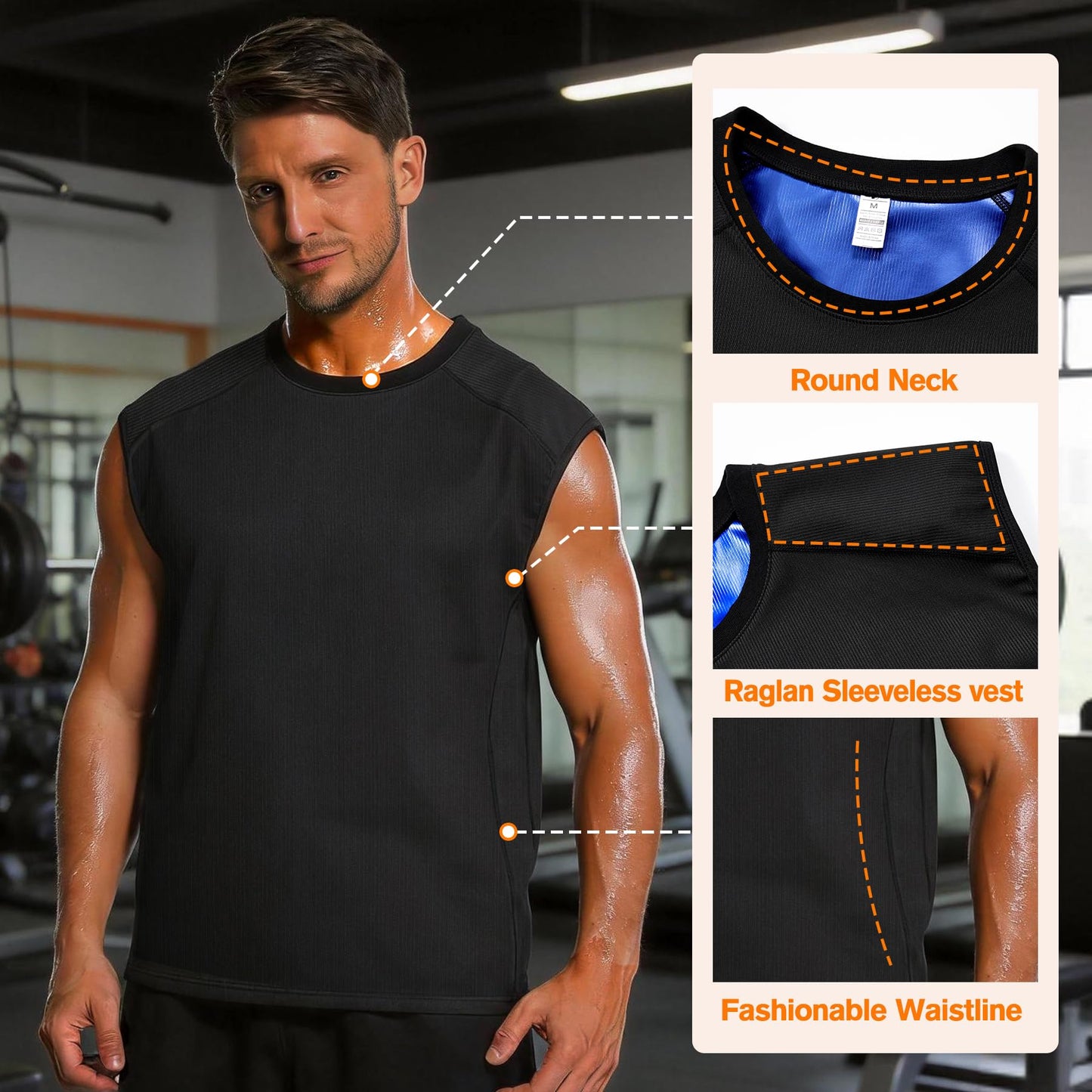 Everfion Men's Sleeveless Sauna Shirt Waist Trainer Sauna Suit for Men Ribbed Sweat Vest Compression Tank Top Gym Workout