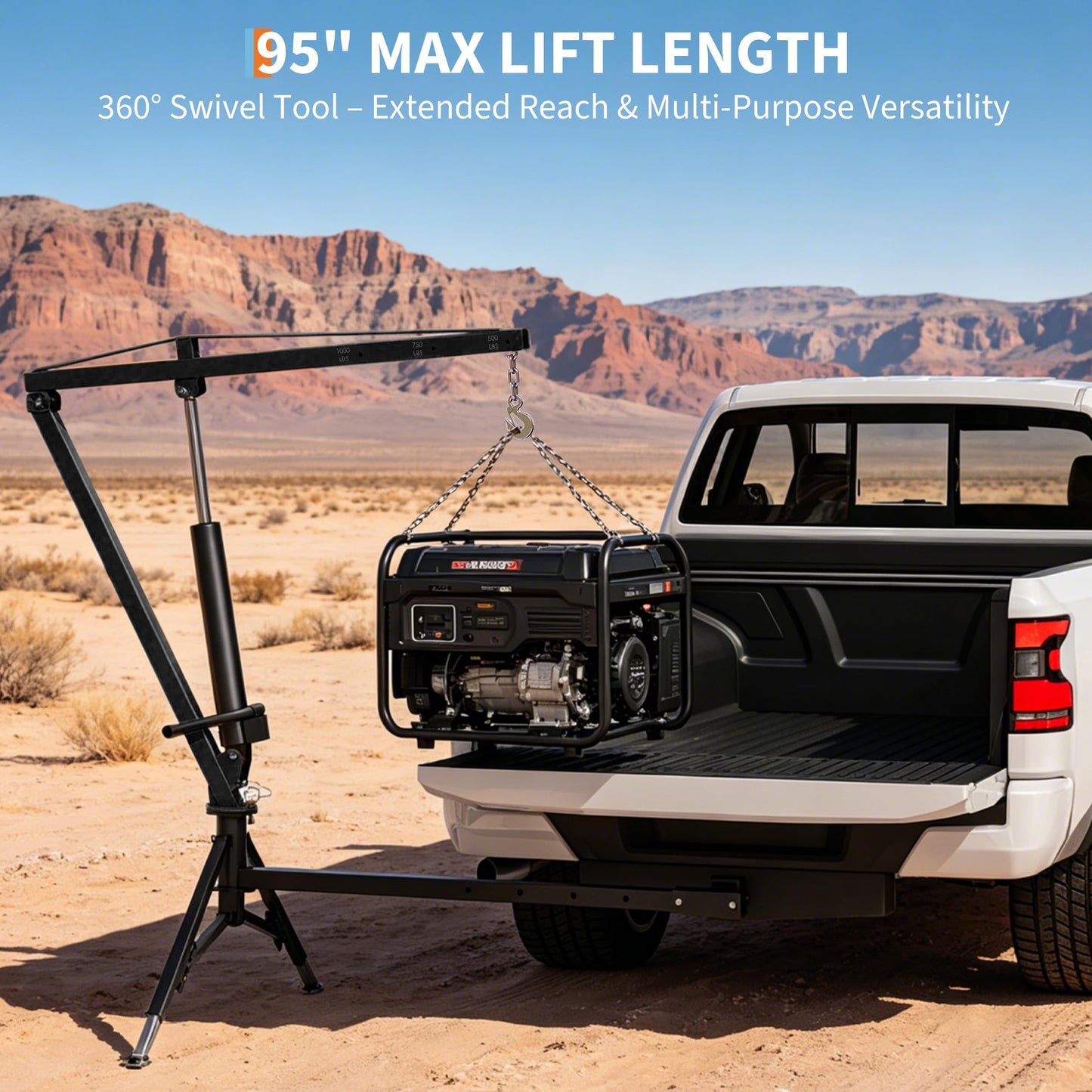GarveeTech Heavy Duty 1000 Lbs Truck Crane, Hydraulic Hitch Mounted Hoist with 360 Degree Swivel Boom, Adjustable 3-Position Load Capacity for Farm, Construction & Engine Lifting