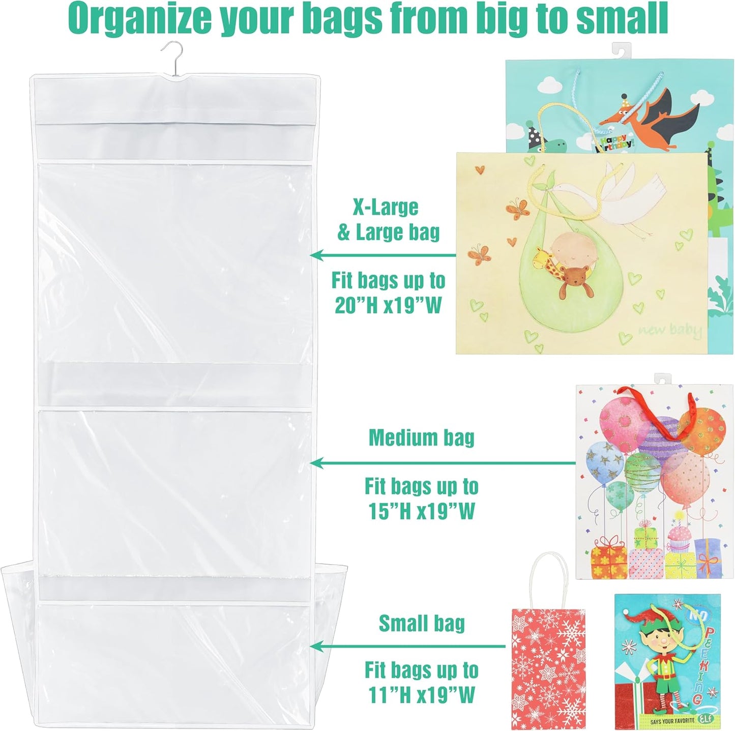 Simple Houseware | Double-Sided Gift Wrap Organizer - White Storage Pockets (Set of 1)