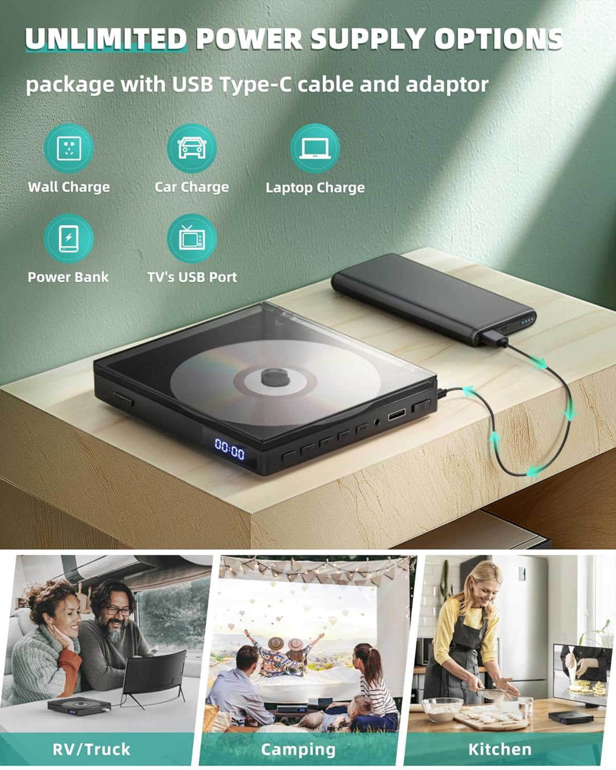 SHIWAKOTO 1080P HD Mini DVD Players for TV, All Region Free DVD Player, Supports HDMI/RCA/USB/AUX, Memory Playback