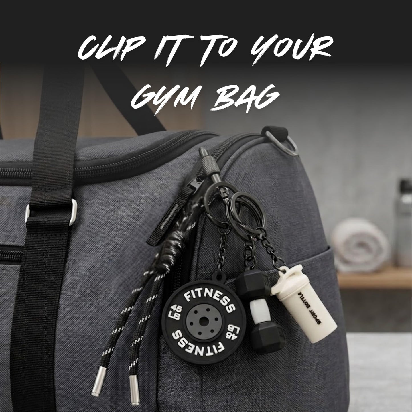 Fitness Keychain for Gym Lovers - Premium Gift for Fitness Enthusiasts (black)