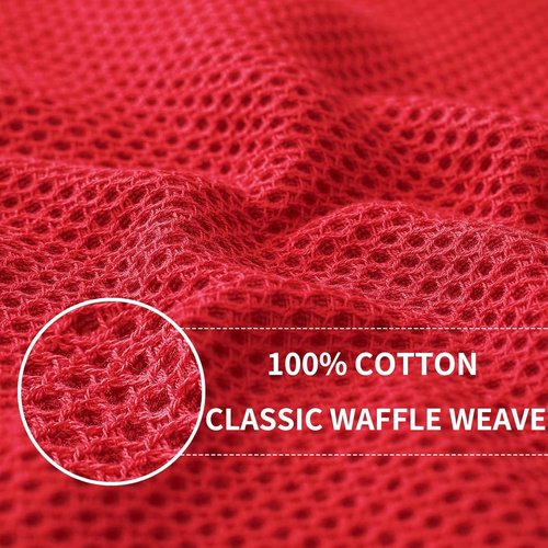 Homaxy Kitchen Dish Towels - 100% Cotton Waffle Weave, Ultra Soft & Absorbent, 13 x 28 Inches, 6-Pack, Red