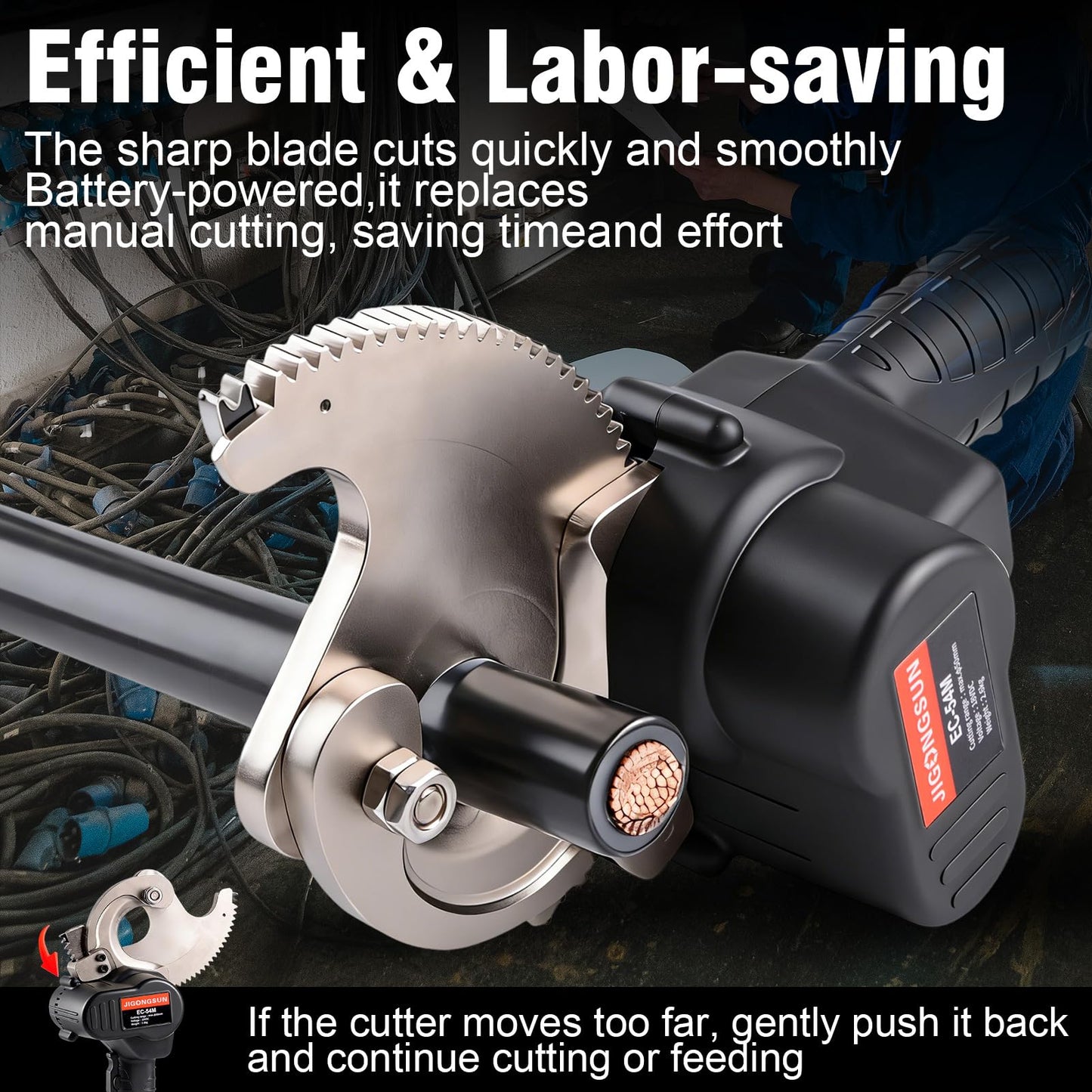 JIGONGSUN 18V Pro Battery Cable Cutter for 1000 MCM Copper / 1250 MCM Aluminum - Heavy Duty Ratcheting Wire Cutters with Alloy Steel Blades, Anti Slip Grip