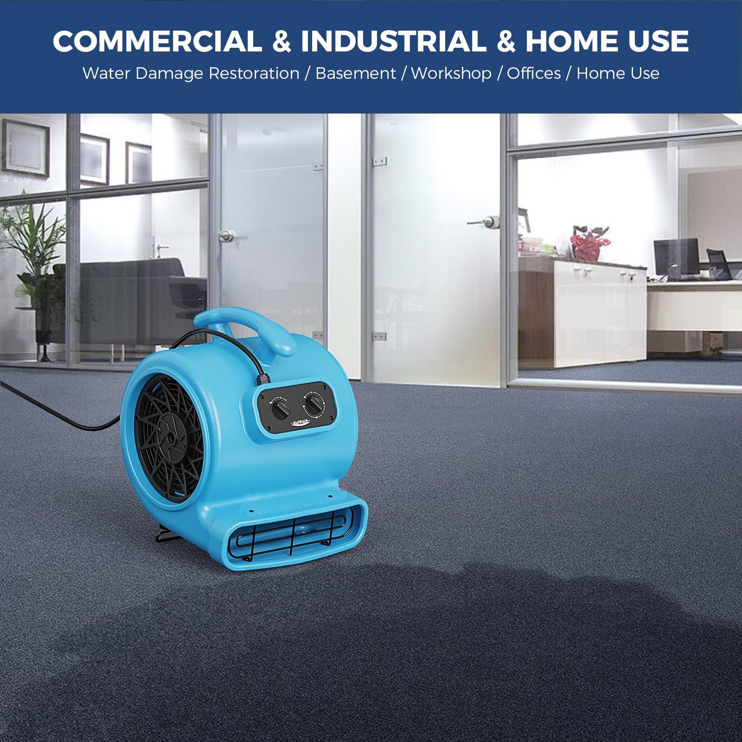 ALORAIR 1/3 HP 2000 CFM Air Mover Blower Fan for Industrial, Floor Fan Dryer, Carpet Dryer - Timer, Stackable, 3 Speeds, 5 Adjustable Angles Ideal for Water Damage Restoration and Plumbing - GE2000T