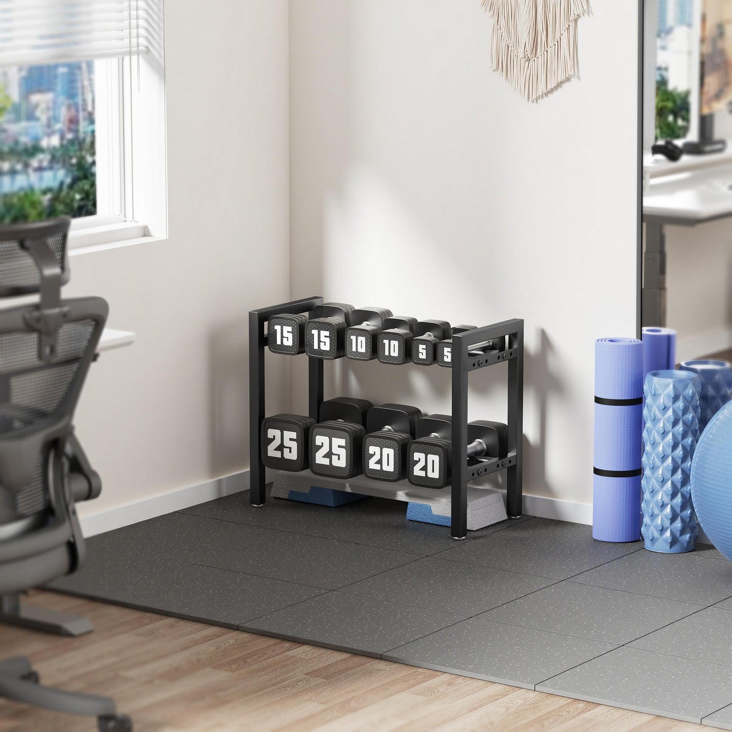 Dumbbell Rack 2-Tier 20 IN Length Adjustable Weight Rack For Home Gym Dumbbells Kettlebell (Rack Only)