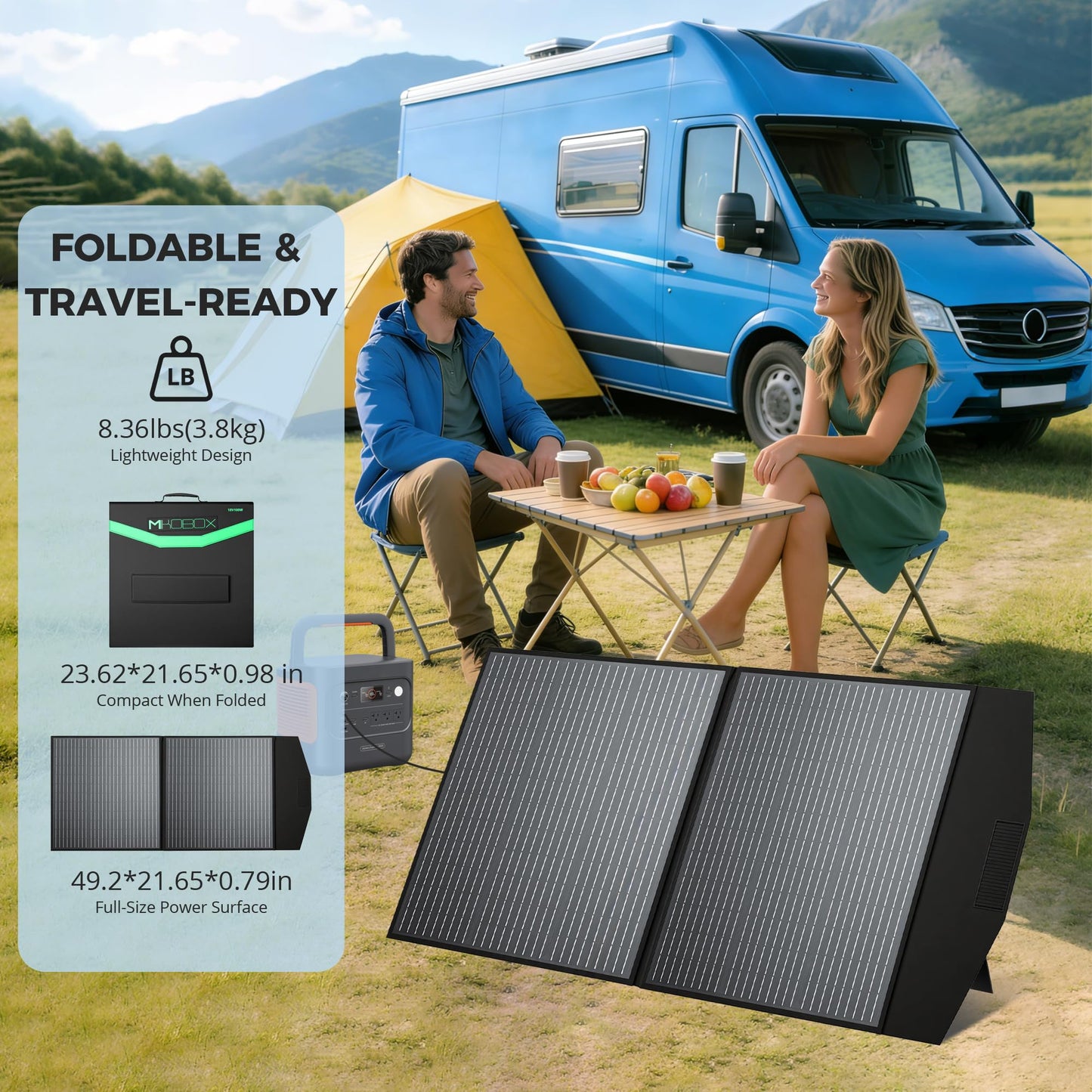 MIKOBOX 100W Portable Foldable Solar Panel Kit with 12V Controller and USB,18V High Efficiency Solar Panel Monocrystalline Charger for Power Stations, RV Camping Emergency Use