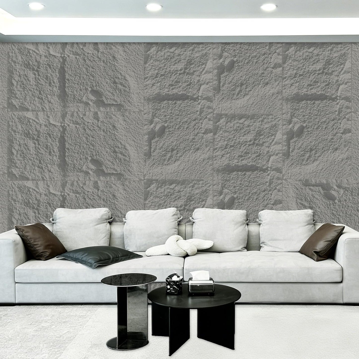 3D Faux Stone Wall Panels, 1.18" wall Panels for Interior wall Decor, 4 PCS PU Wainscoting Panel， Cement Texture， Thicker Accent， for Living Room, Office, 47.2" x 23.6" (Light Gray)