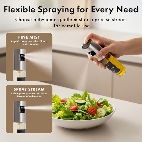 EDELHAUS Oil Sprayer Set - Stainless Steel & Glass Bottles for Healthy Cooking | 2-Pack with Silver Lids