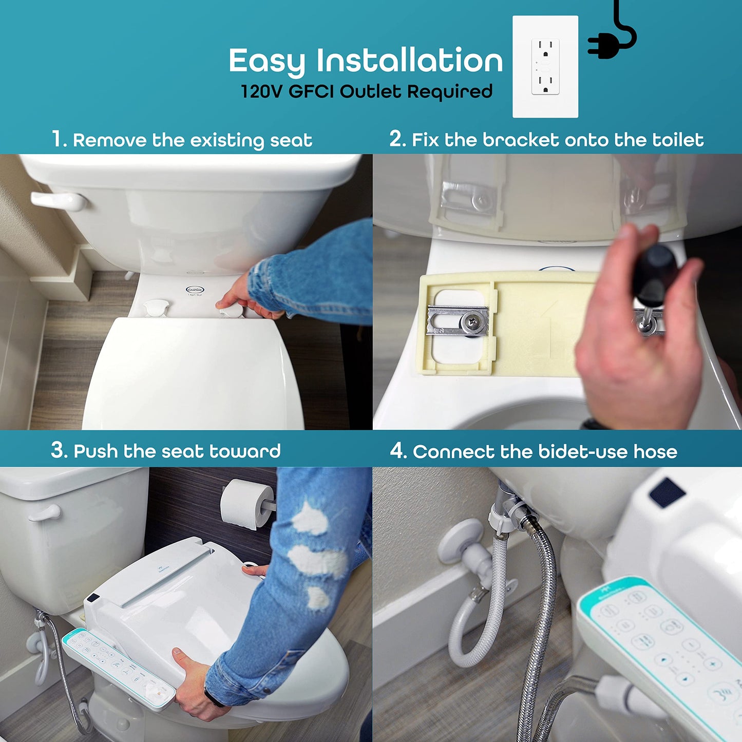 BidetMate 1000 Series Electric Smart Toilet Bidet Seat with Heated Water, Side Control Panel, and Warm Air Dryer - Self-Cleaning - Perfect for a Smart Home Kit - Round