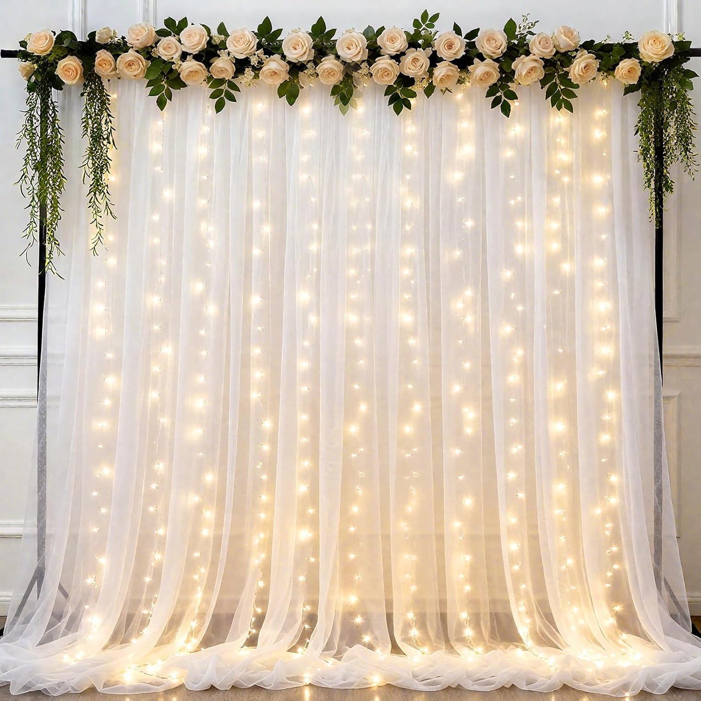 Ledido 1010ft 300LED Decoration(2 510ft)White White Tulle Backdrop Curtains with Lights String - Fairy Lights Sheer