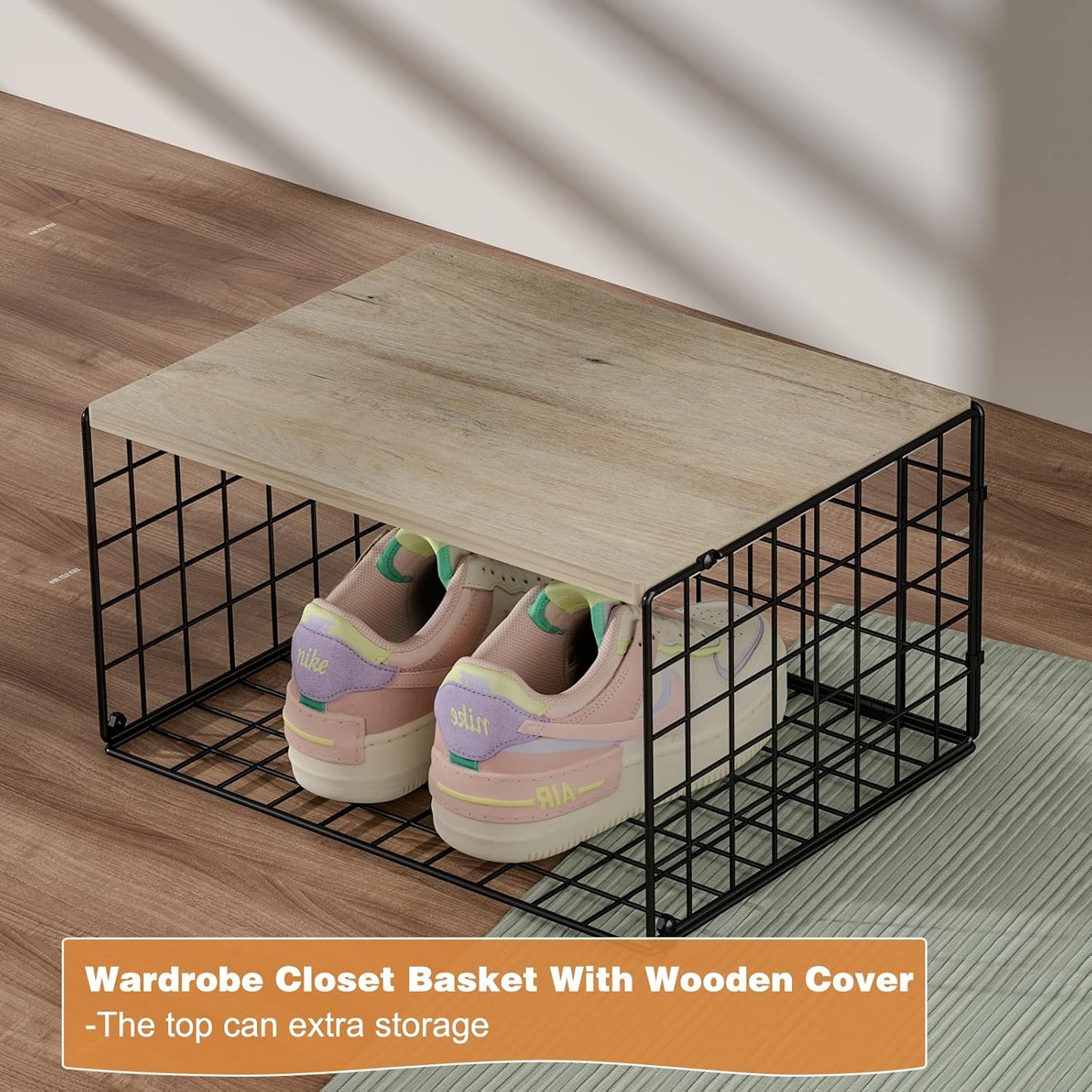 Sturdy Metal Closet Organizers by [Brand Name] - Extra-Long Stackable Storage Bins | Space-Saving Black Design, 3 Pack