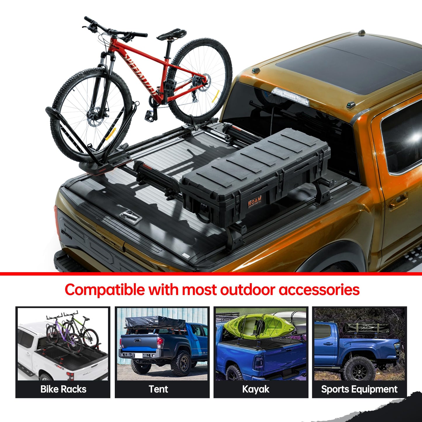 Adjustable Truck Bed Rack Cross Bars,Compatible with Mid-Size Trucks with Retractable Hard Tonneau Covers|Length 65"|2PCs|Made of high-Strength Aluminum Alloy