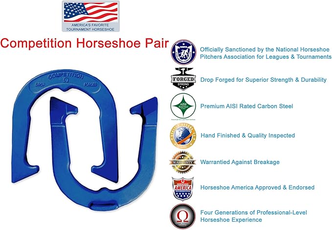 Competition Tournament Pitching Horseshoes - NHPA Sanctioned for Tournament & League Play - Drop Forged Construction - One Pair (2 Shoes)
