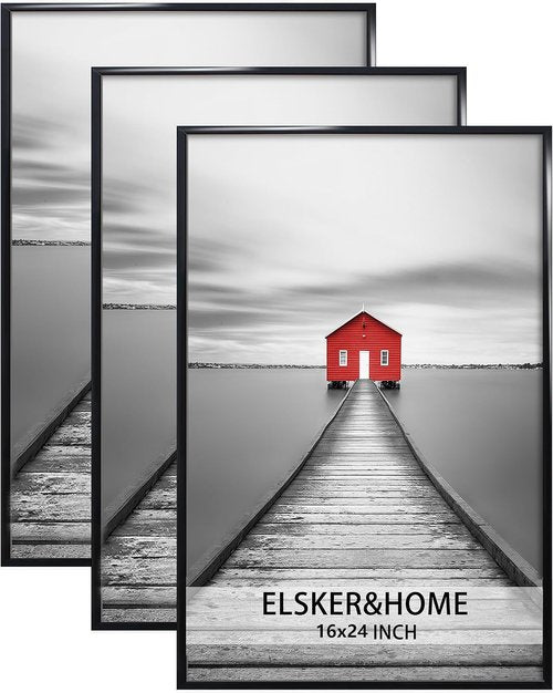 ELSKER&HOME 16x24 Black Poster Frame - Sturdy, Scratch-Proof Design for Horizontal or Vertical Mounting | 3 Pack