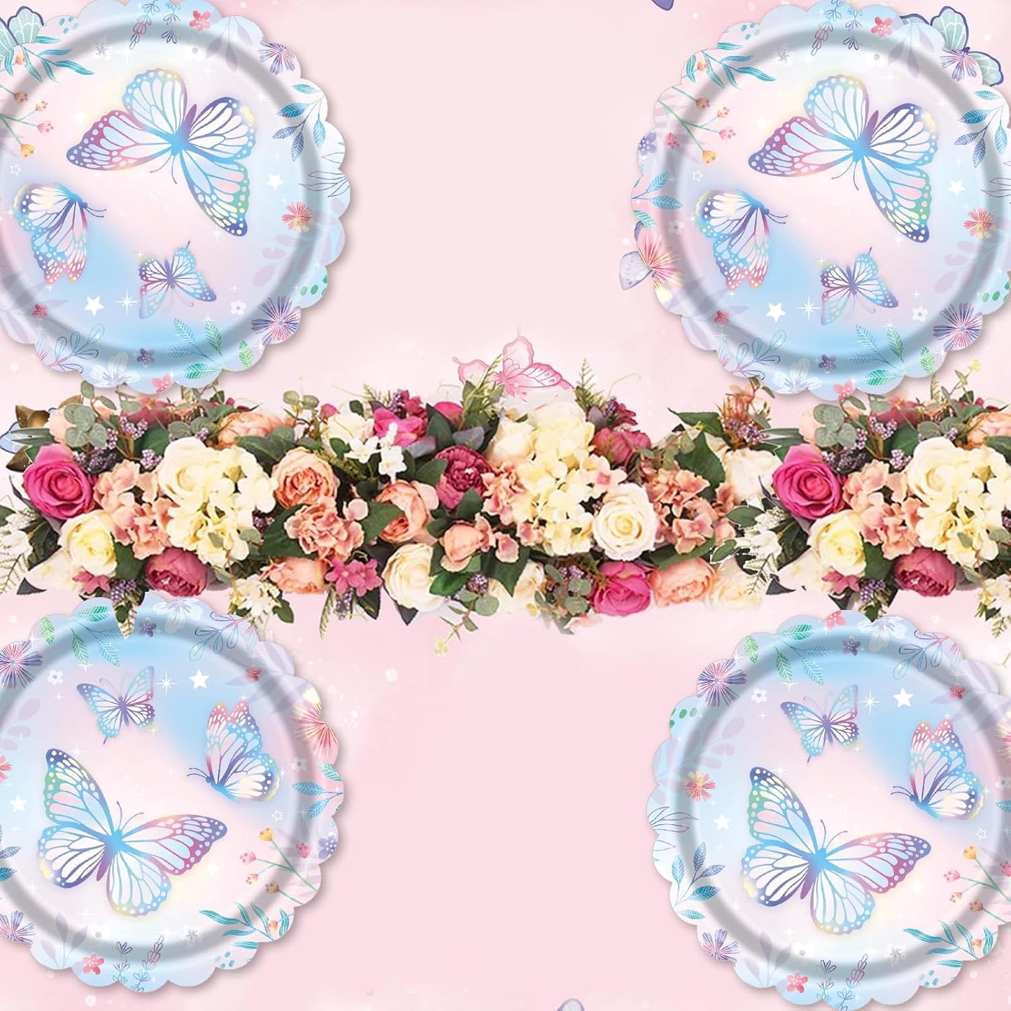 Skiennix 7-Inch Butterfly Paper Plates - 40 Count Disposable Dessert Plates for Birthday Parties & Baby Showers
