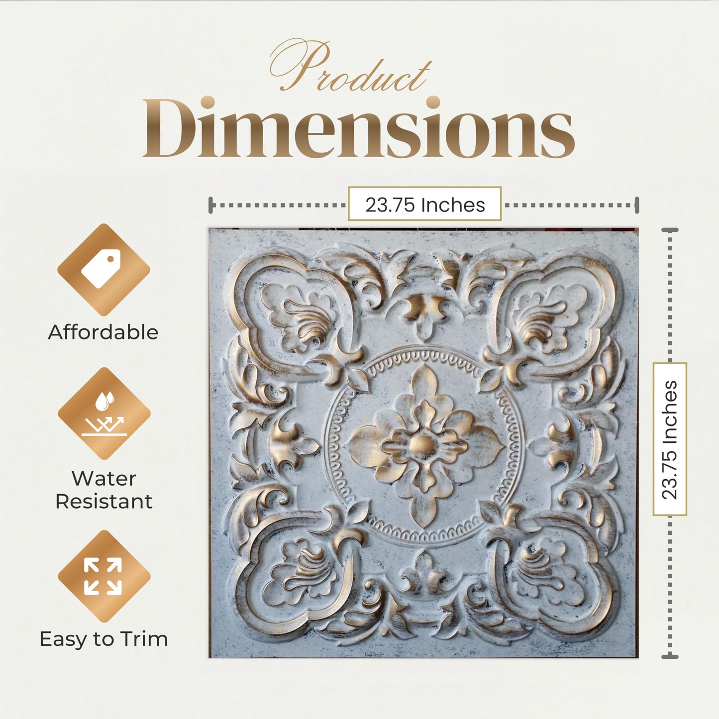 From Plain To Beautiful In Hours DCT30 Gaby PVC 2' x 2' Glue-up or Lay-in Ceiling Tile (Covers / 200 sq.ft), Weathered Copper, 50 Piece
