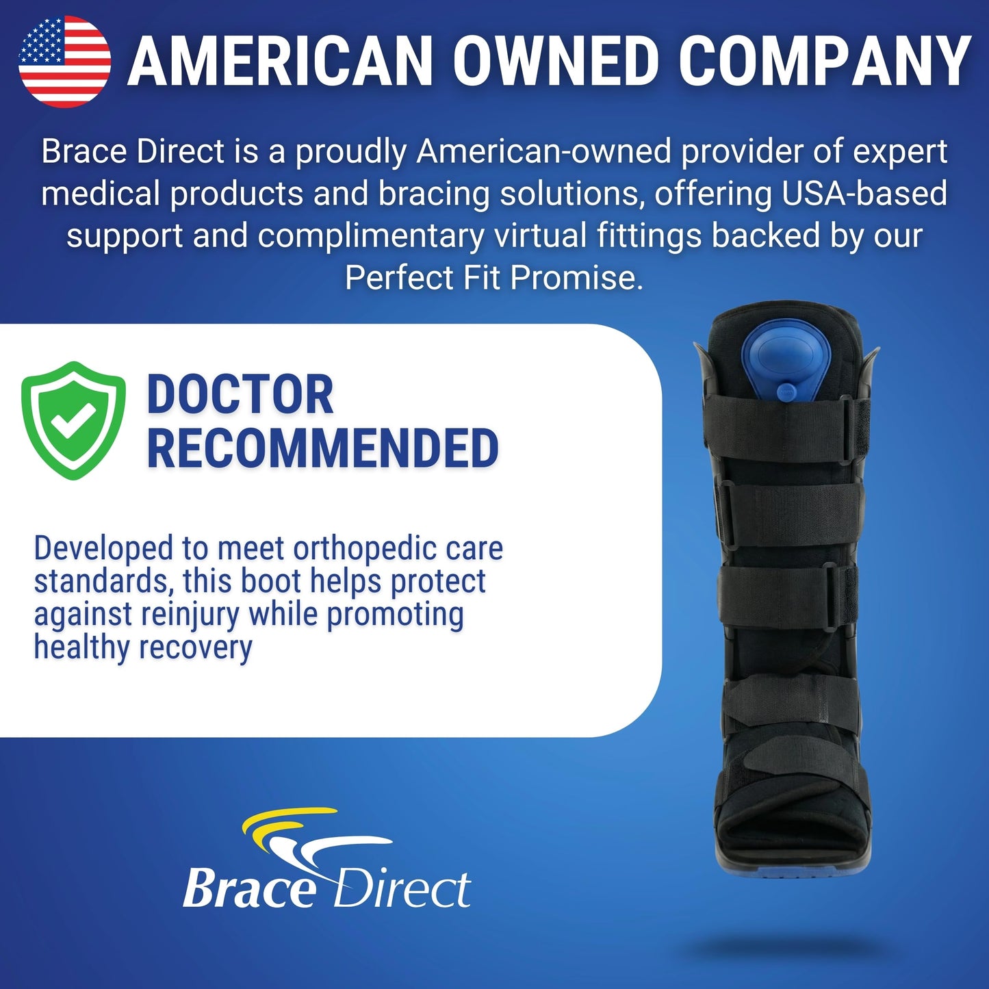 Brace Direct ActiveAir Deluxe Tall Walking Boot – Pneumatic Medical Fracture Boot for Ankle & Foot Injuries, Post-Op Immobilization, Achilles Support (L4361)