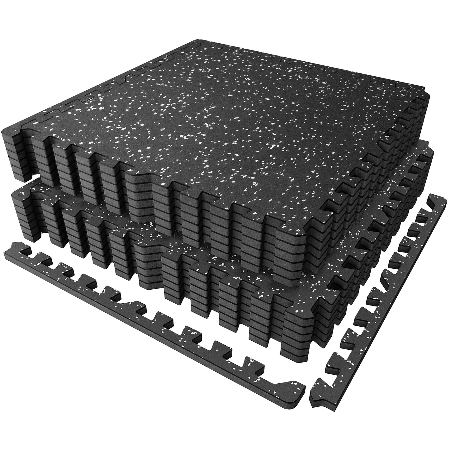 PRAISUN 0.56" Rubber Top Gym Flooring, Heavy Duty Interlocking Gym Mats for Home Gym, Non-Slip Workout Mat, 24 x 24in Large Gym Floor Mat, Protect Floors from Weights & Equipment, 48 Sq Ft, Black/Grey