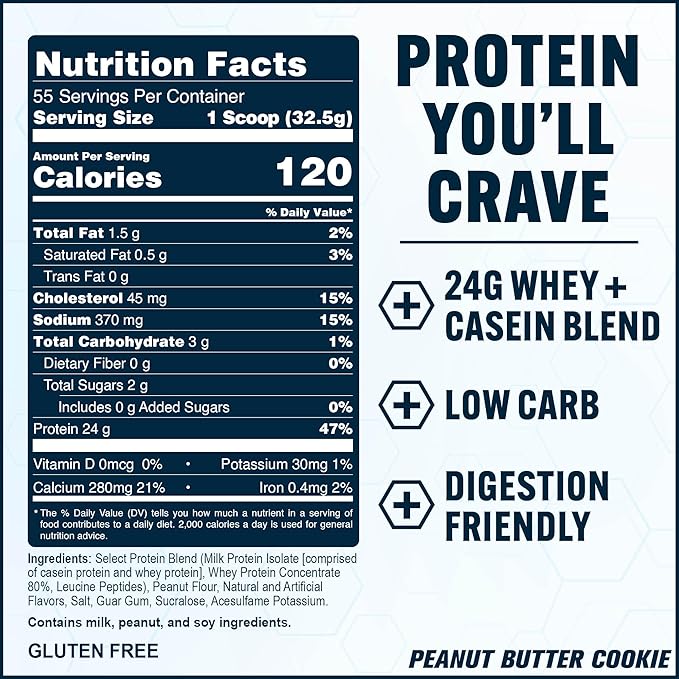 PEScience Select Protein Powder, Whey and Casein Blend, Clean Protein Powder for Women and Men, Low Calorie, Low Carb, Keto Friendly, Gluten Free - Peanut Butter Cookie - 55 Servings