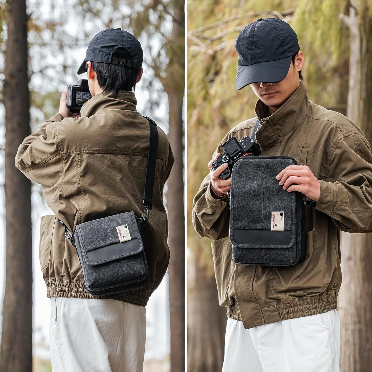 Small Black Messenger Camera Bag for Canon - Compact Shoulder Case