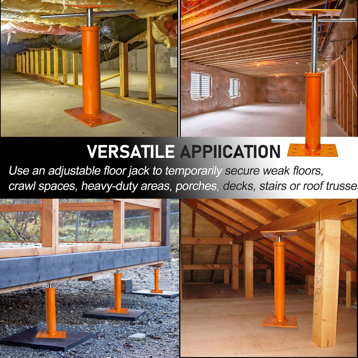House Jacks for Leveling, 11"-17" Adjustable House Jack Post Basement Floor Jack, Floor Joist Jack Steel Telescoping Jacks, Heavy Duty House Foundation Jacks for Leveling Crawlspace Permanent