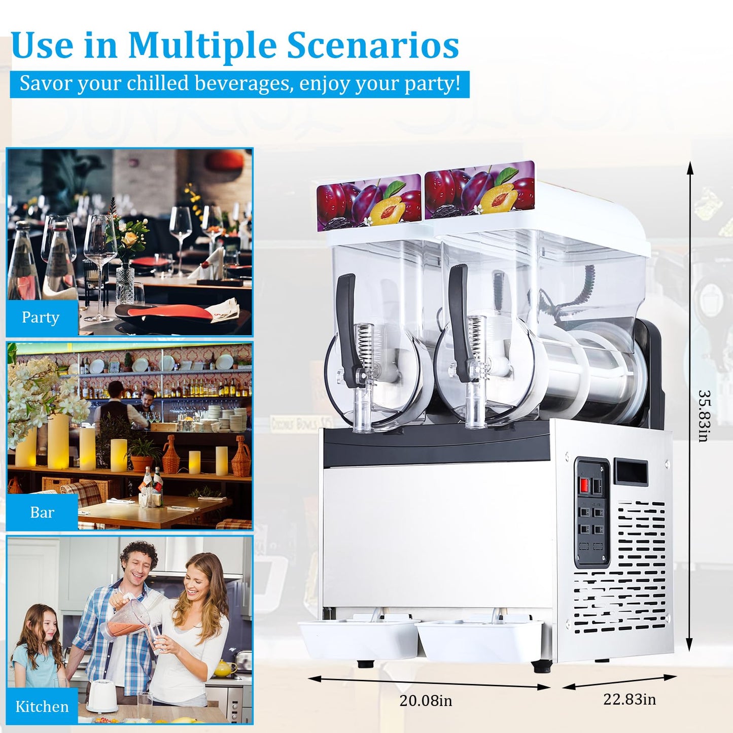 Commercial Slushy Machine, 15Lx2 Double Tank Margarita Machine, Stainless Steel High-Speed Self-Cleaning Frozen Drink Slushie Machine for Bars Restaurants Cafe Home Use