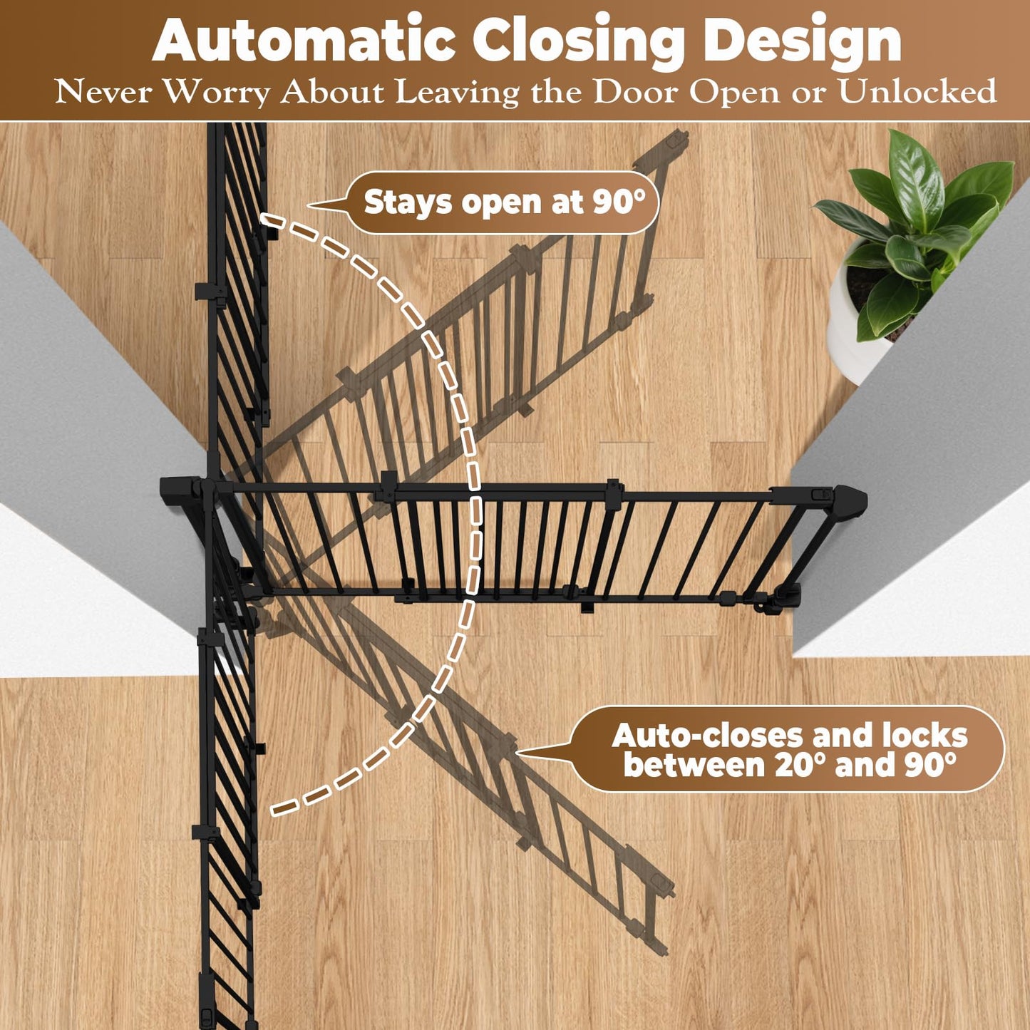 35-55" No Bottom Bar Baby Gates for Stairs, 39" Extra Tall Child Safety Gate with Auto Close Large Walk Thru Door, Hardware Mount Dog Gate Pet Gate for The House Doorways, Indoor Outdoor use